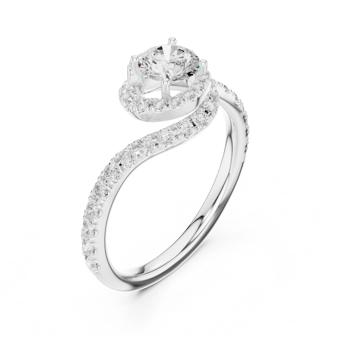 1.20 Ct. Round Diamond Halo Ring with Bypass Pavé Band (LR-0325) 9