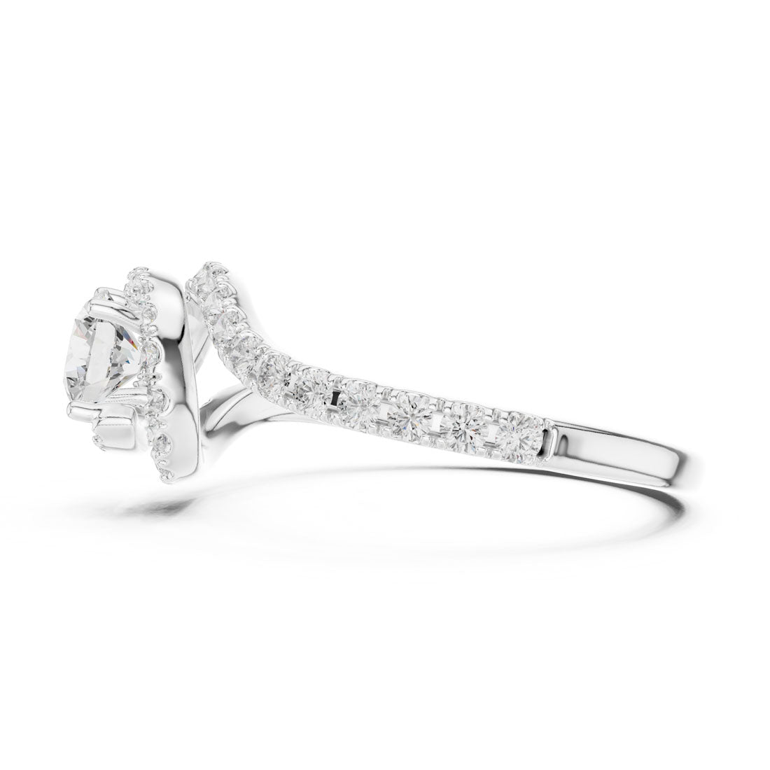 1.20 Ct. Round Diamond Halo Ring with Bypass Pavé Band (LR-0325) 11