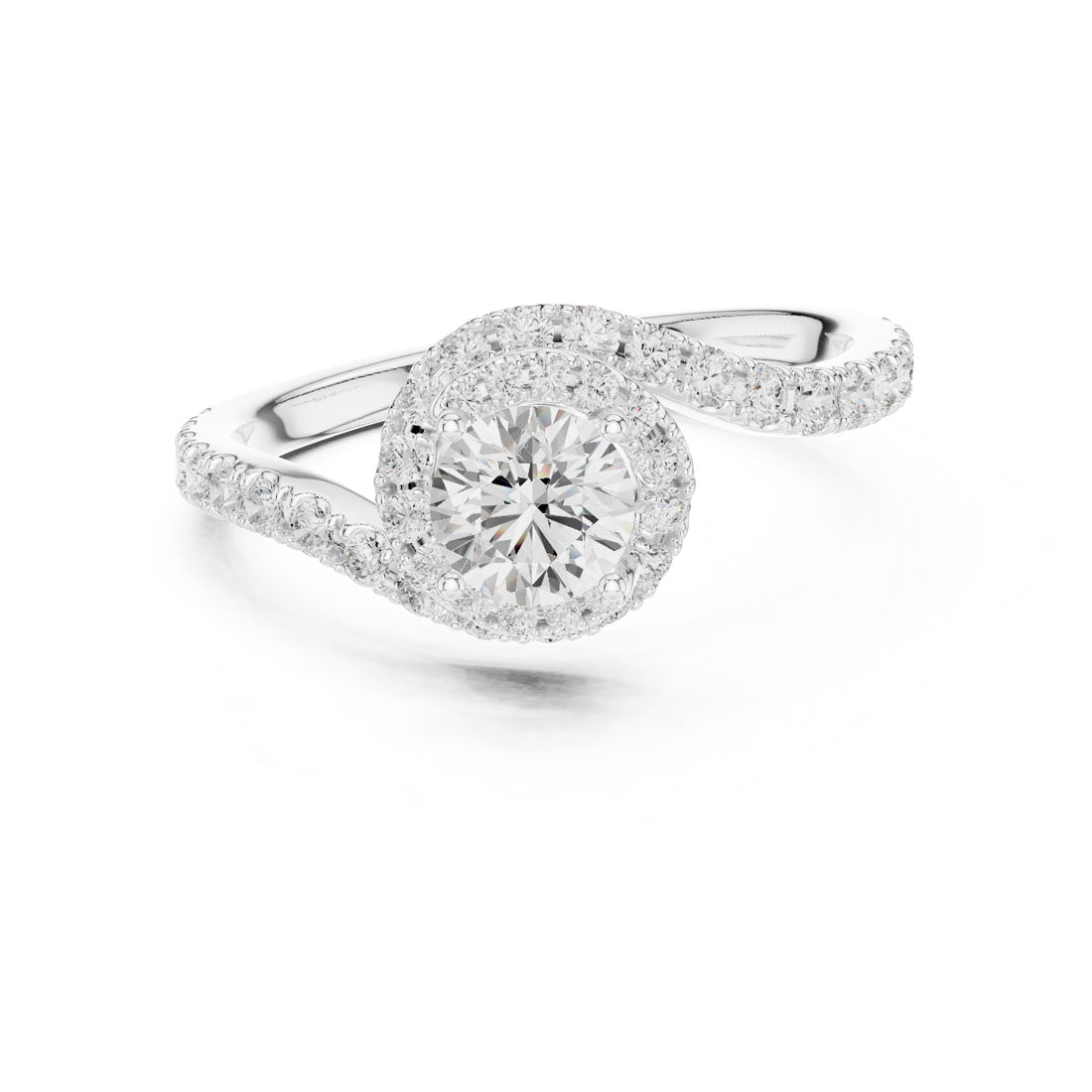 1.20 Ct. Round Diamond Halo Ring with Bypass Pavé Band (LR-0325)