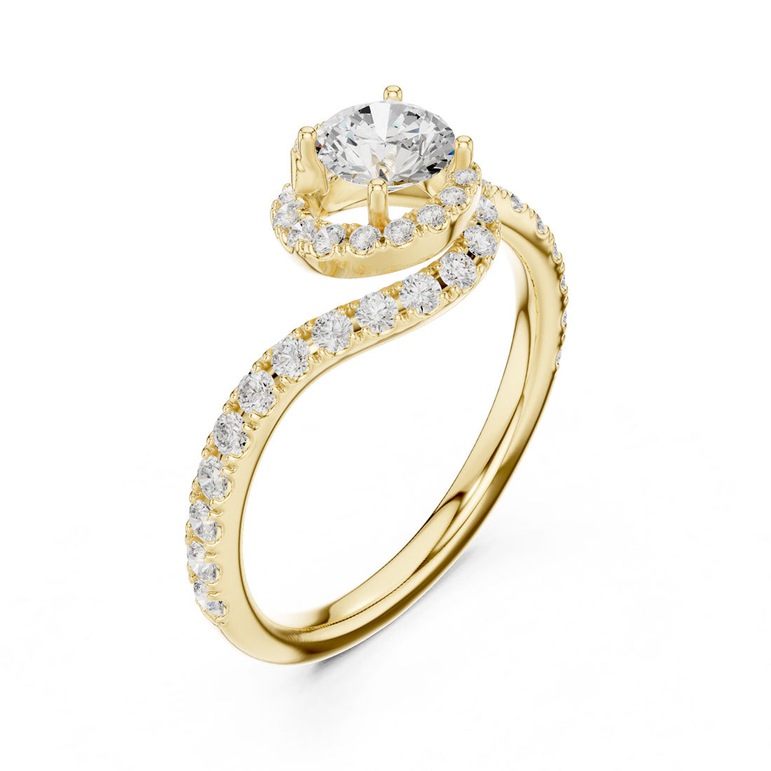1.20 Ct. Round Diamond Halo Ring with Bypass Pavé Band (LR-0325)