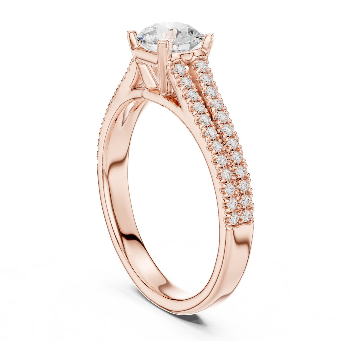 1.06 Ct. Round Diamond Solitaire with Double-Row Pavé Band (LR-0326) 9