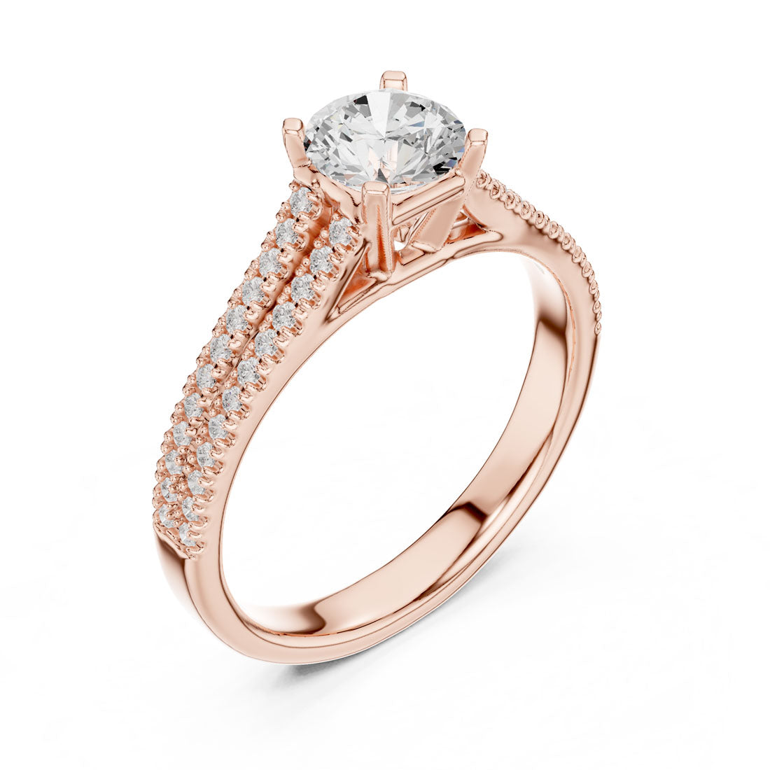 1.06 Ct. Round Diamond Solitaire with Double-Row Pavé Band (LR-0326) 8