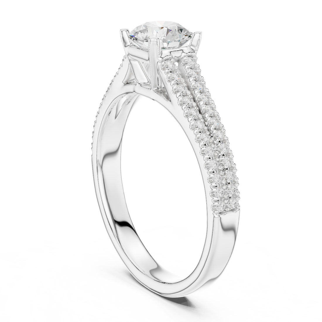 1.06 Ct. Round Diamond Solitaire with Double-Row Pavé Band (LR-0326) 10