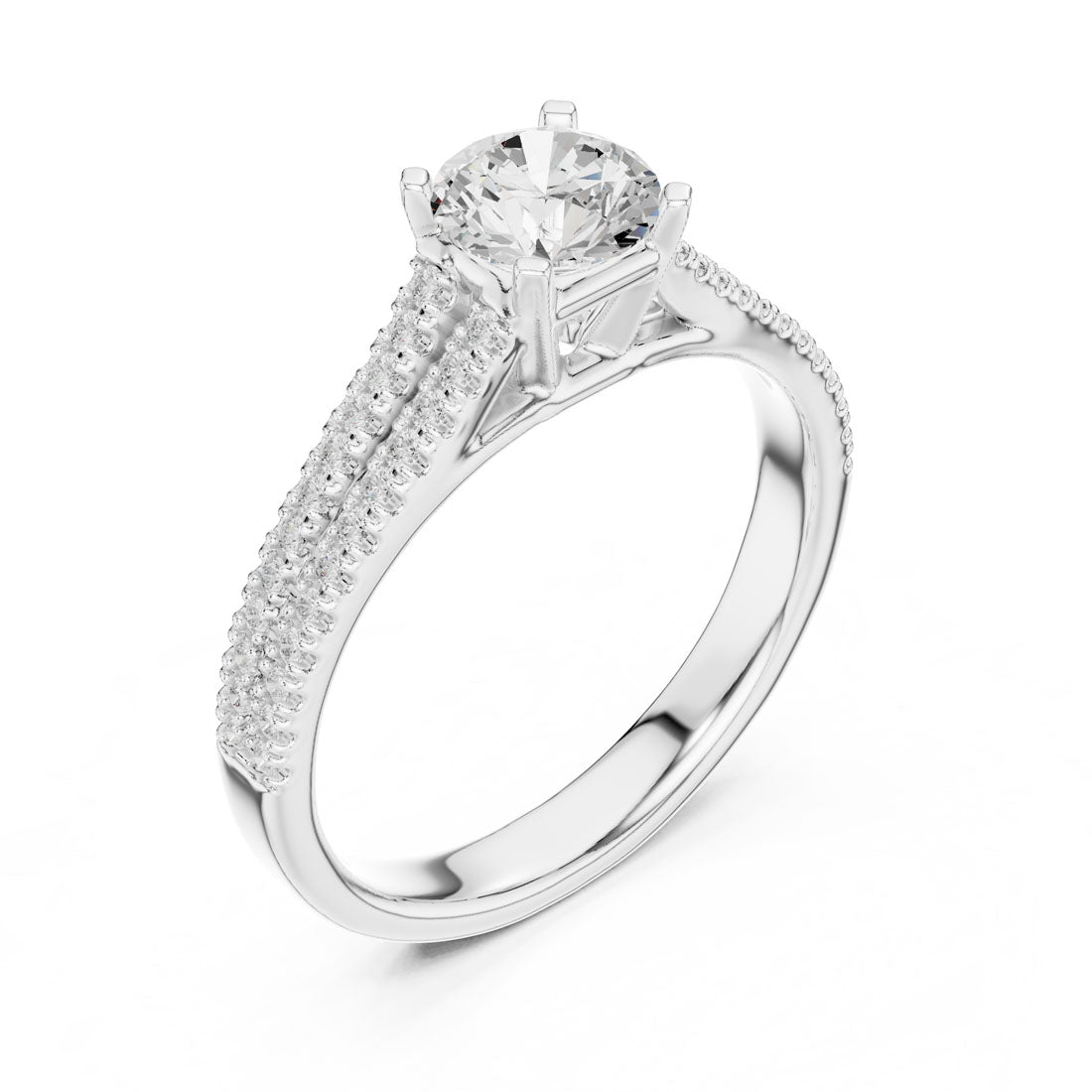 1.06 Ct. Round Diamond Solitaire with Double-Row Pavé Band (LR-0326) 6