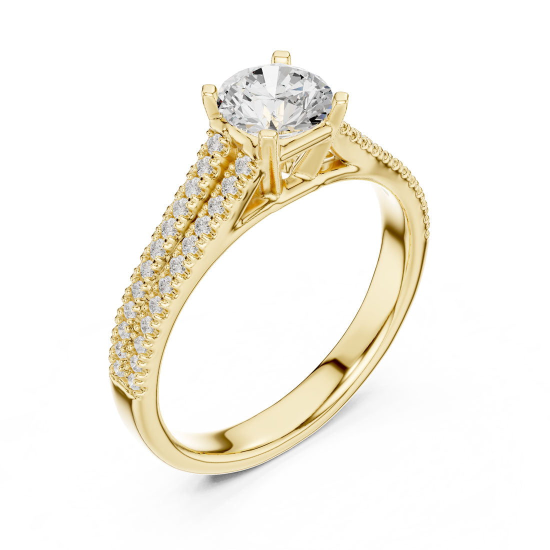 1.06 Ct. Round Diamond Solitaire with Double-Row Pavé Band (LR-0326)