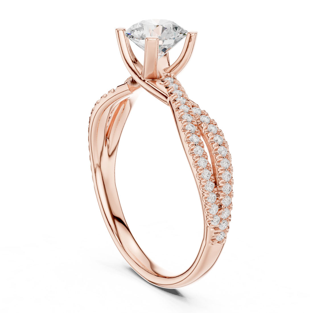 1.07 Ct. Round Diamond Solitaire Ring with Double Pavé Crossover Band (LR-0333) 10