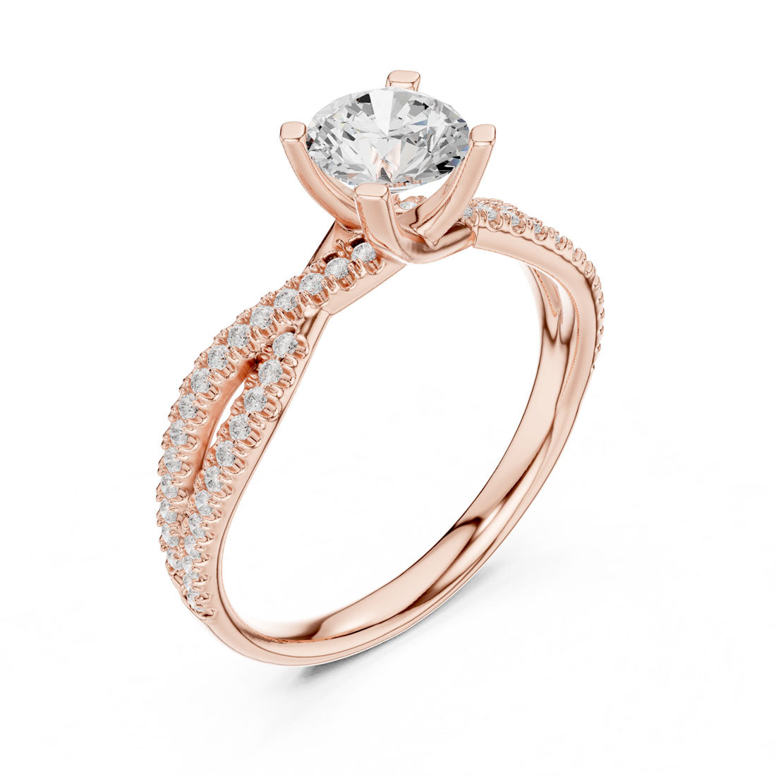 1.07 Ct. Round Diamond Solitaire Ring with Double Pavé Crossover Band (LR-0333) 8