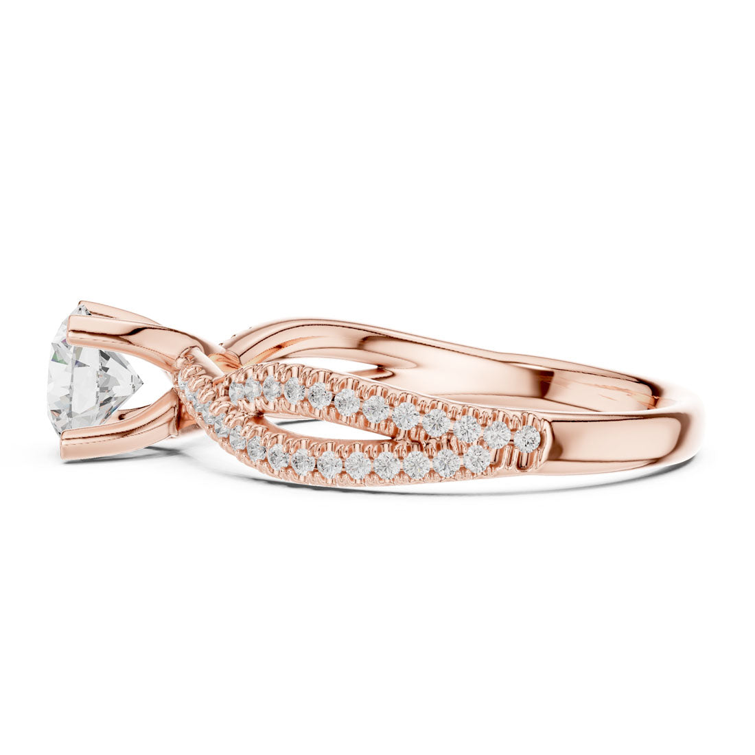 1.07 Ct. Round Diamond Solitaire Ring with Double Pavé Crossover Band (LR-0333) 11