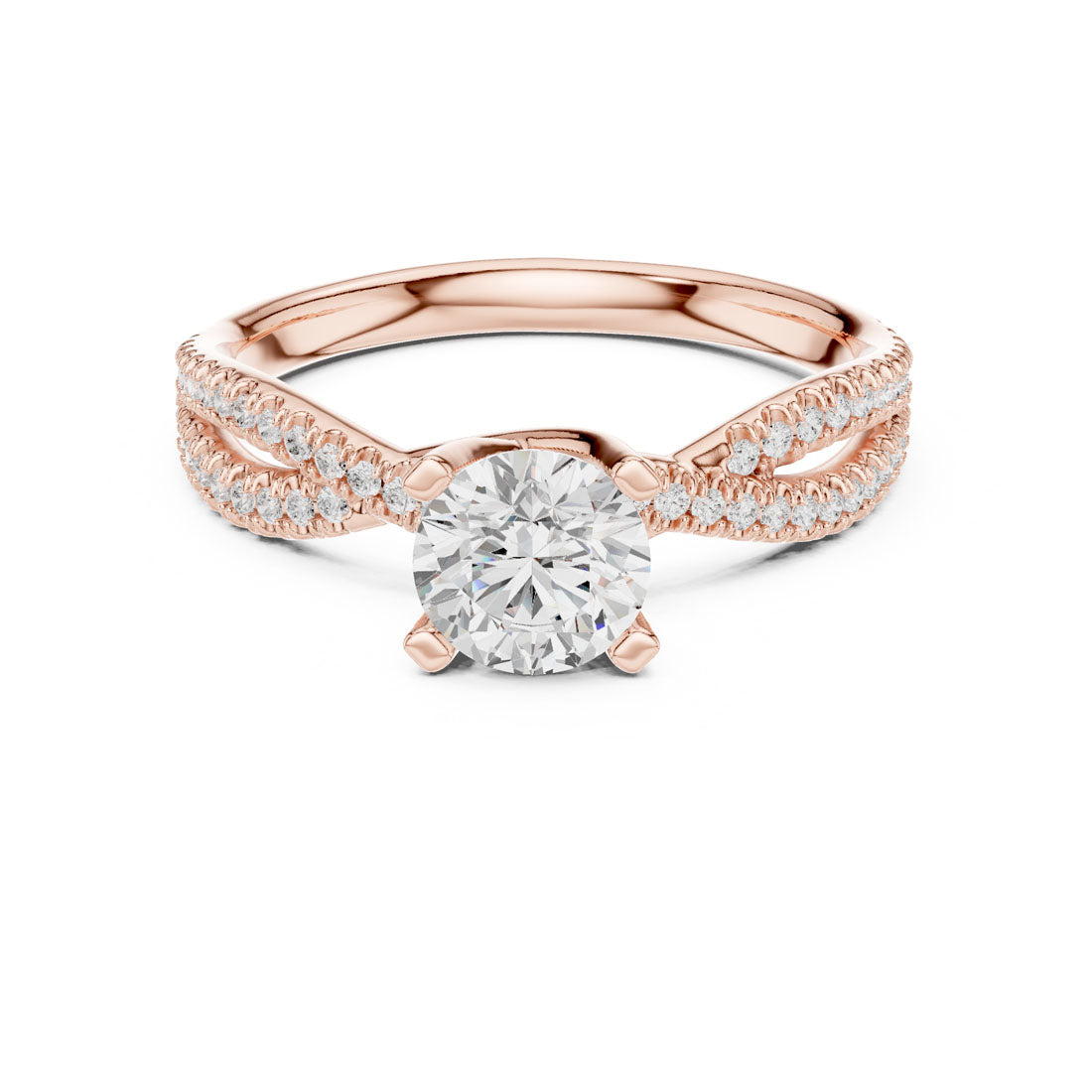 1.07 Ct. Round Diamond Solitaire Ring with Double Pavé Crossover Band (LR-0333) 7