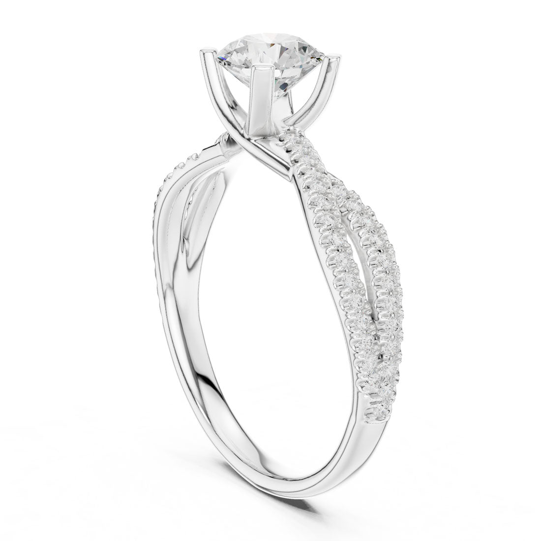 1.07 Ct. Round Diamond Solitaire Ring with Double Pavé Crossover Band (LR-0333) 9