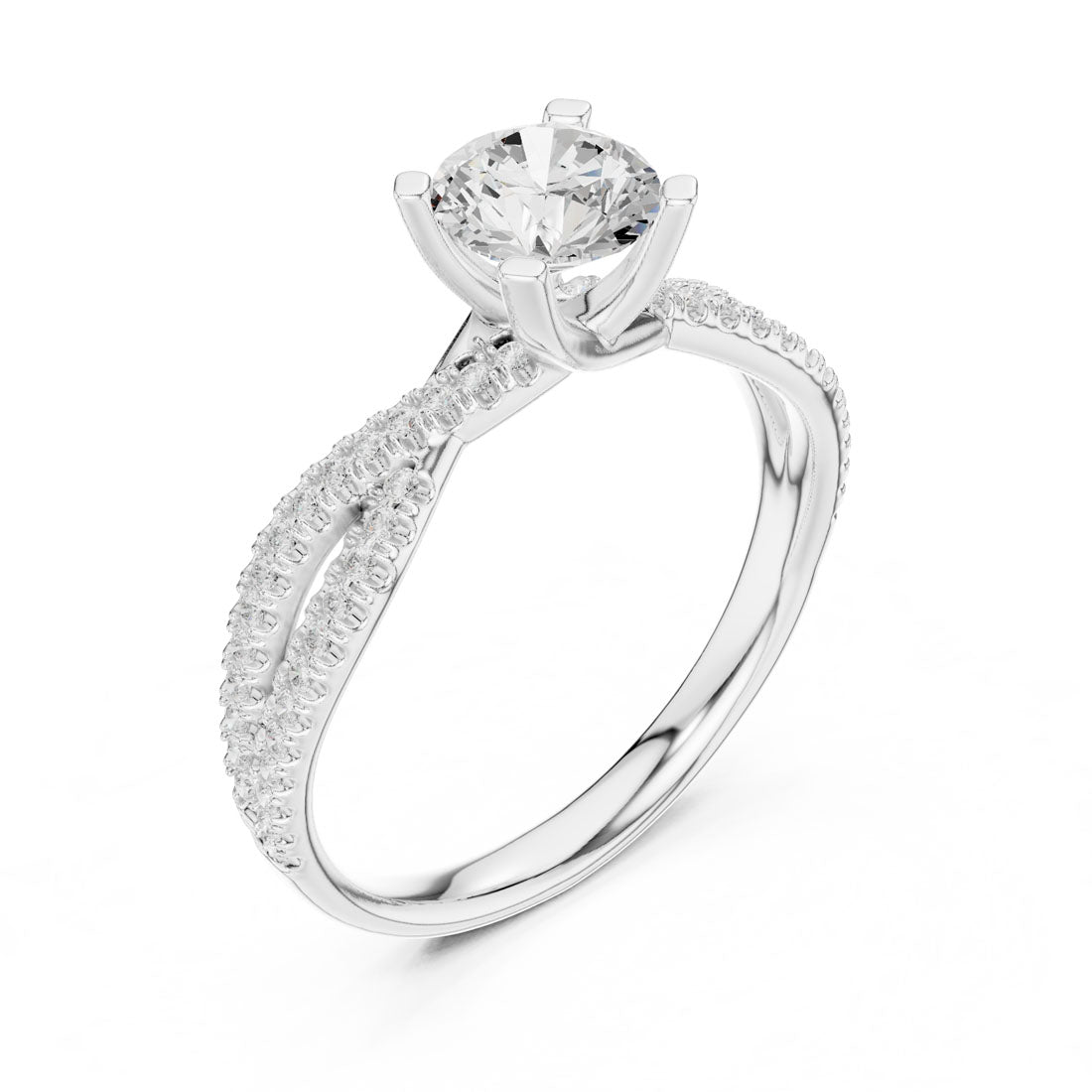 1.07 Ct. Round Diamond Solitaire Ring with Double Pavé Crossover Band (LR-0333) 6