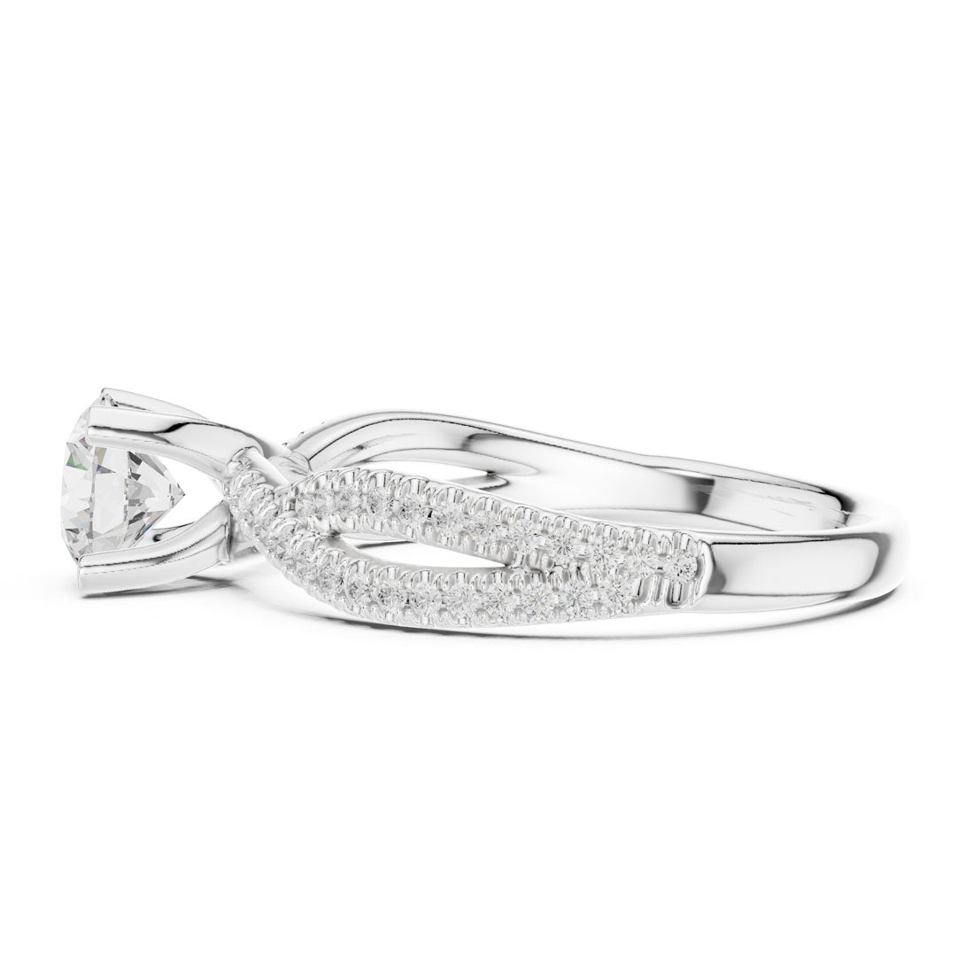 1.07 Ct. Round Diamond Solitaire Ring with Double Pavé Crossover Band (LR-0333) 12