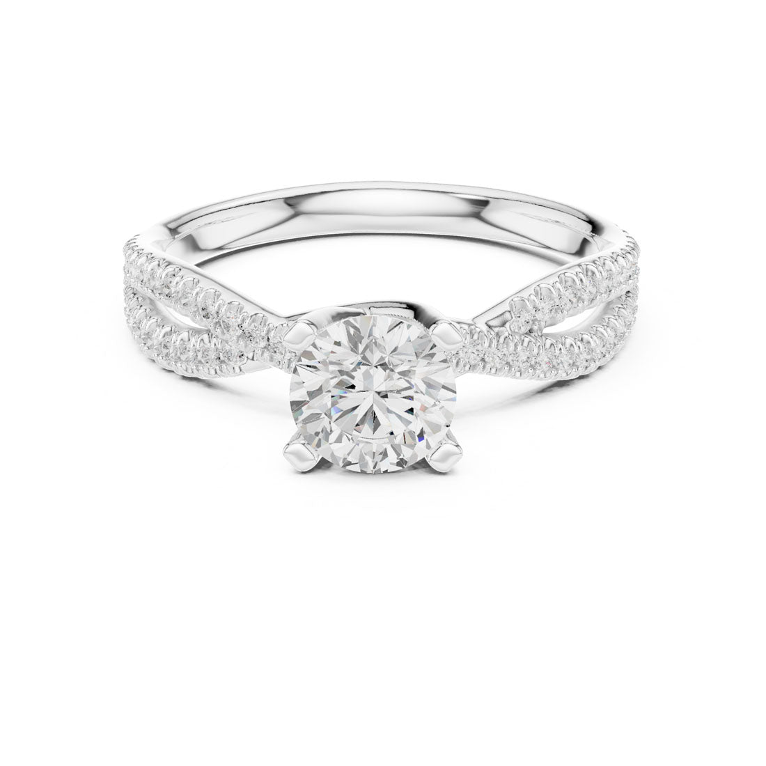 1.07 Ct. Round Diamond Solitaire Ring with Double Pavé Crossover Band (LR-0333) 5