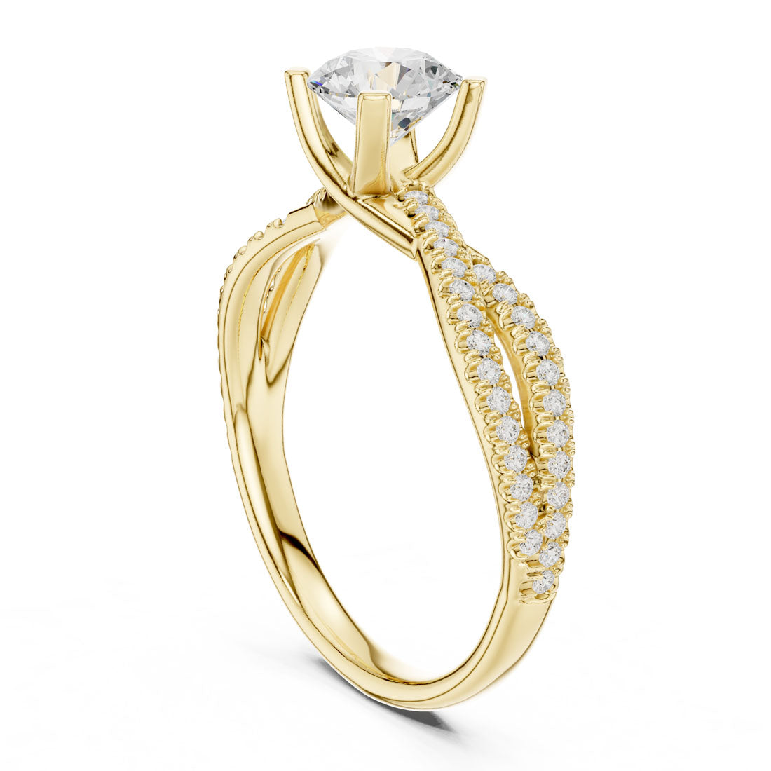 1.07 Ct. Round Diamond Solitaire Ring with Double Pavé Crossover Band (LR-0333) 3