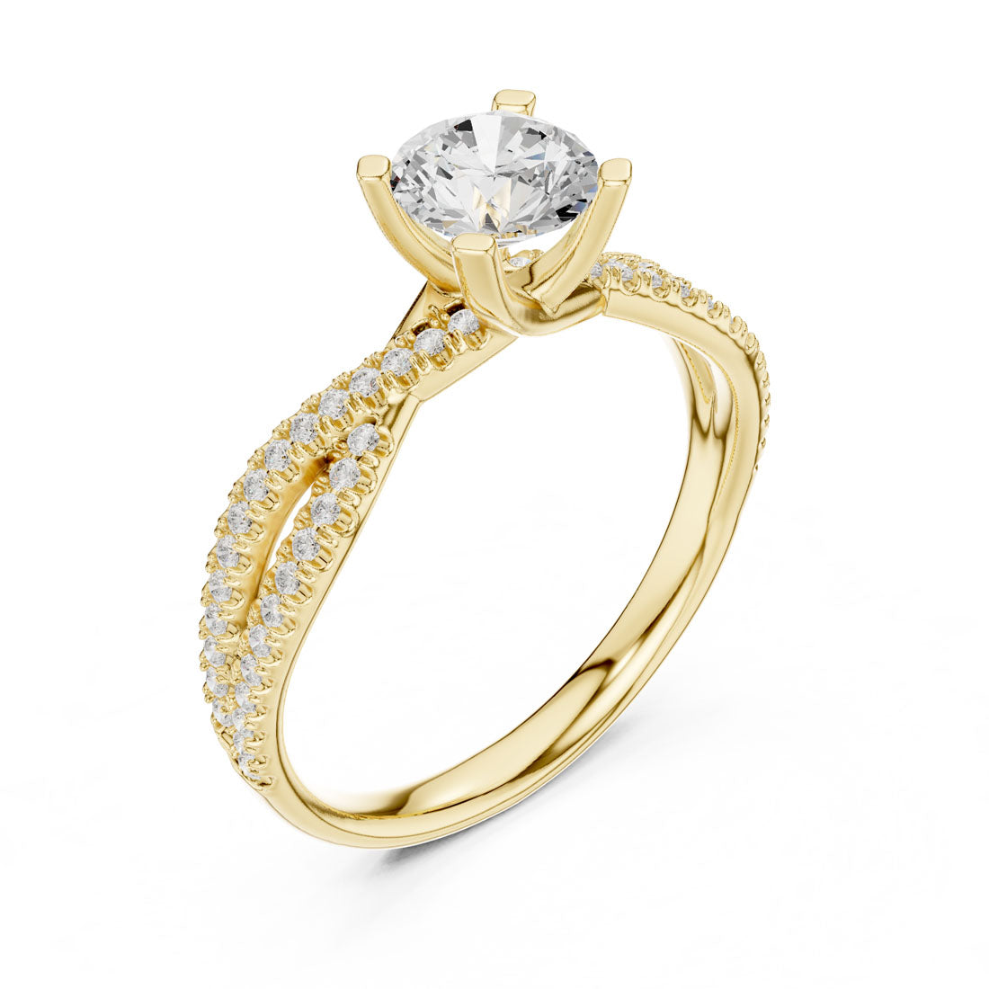 1.07 Ct. Round Diamond Solitaire Ring with Double Pavé Crossover Band (LR-0333)