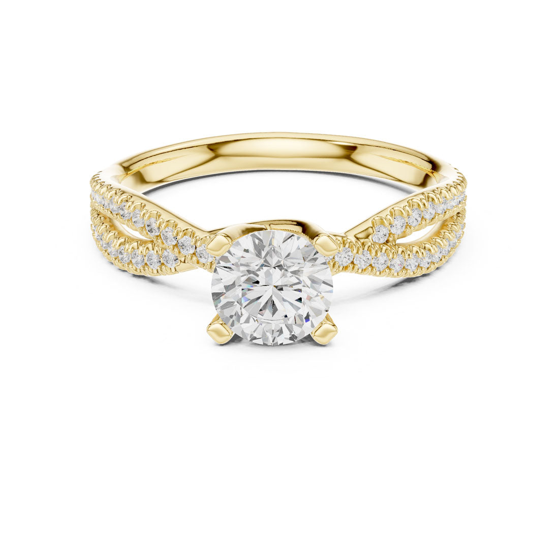 1.07 Ct. Round Diamond Solitaire Ring with Double Pavé Crossover Band (LR-0333)