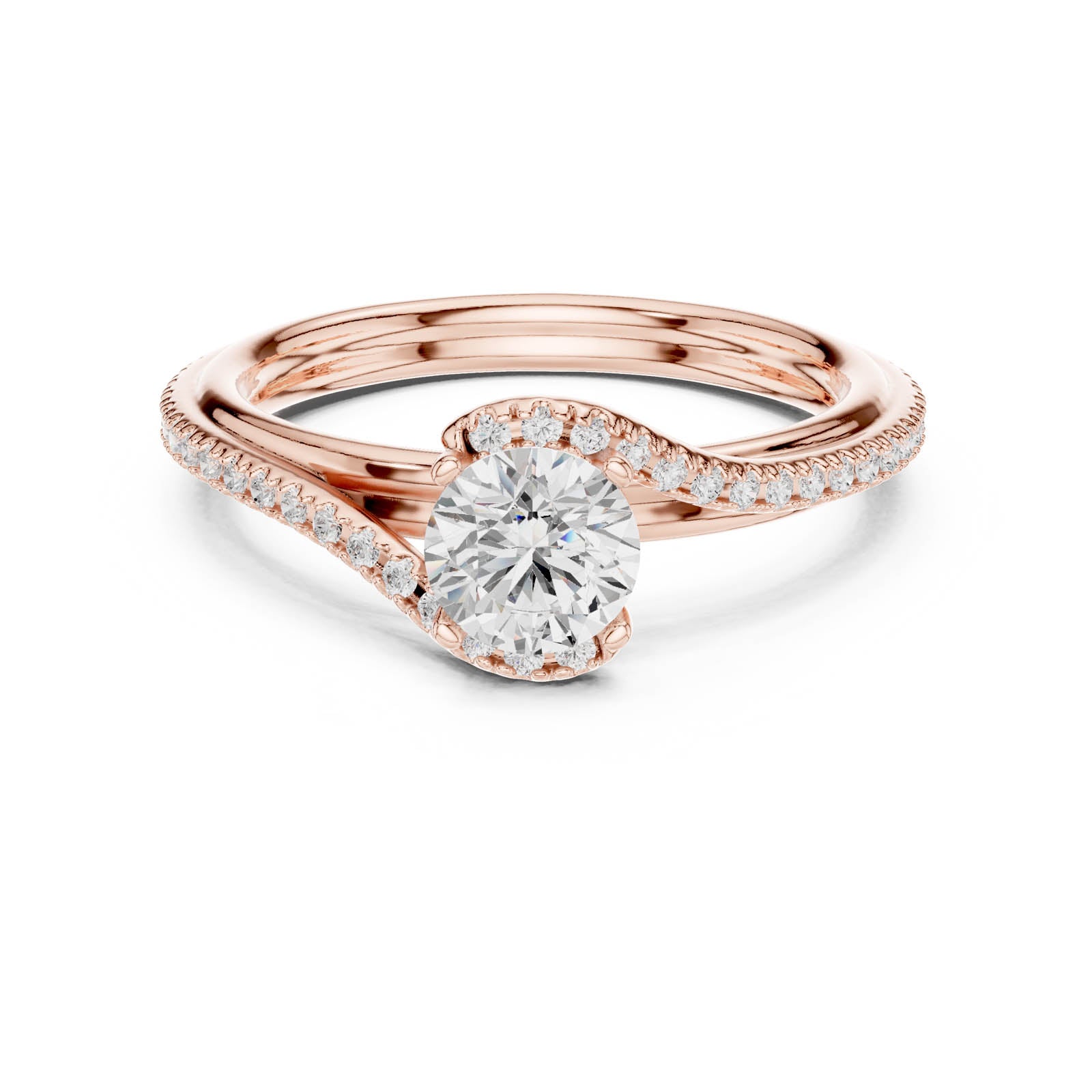 .96 Ct. Round Diamond Ring with Pavé Crossover Band (LR-0336) 9