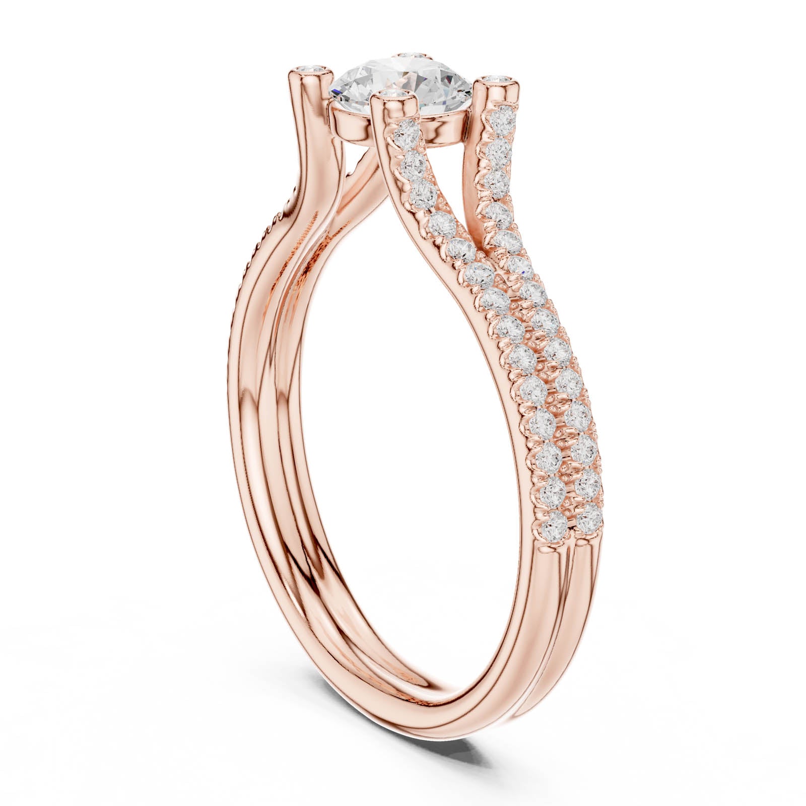 1.00 Ct. Round Diamond Ring with Split Pavé Band and Accent Details (LR-0343) 12