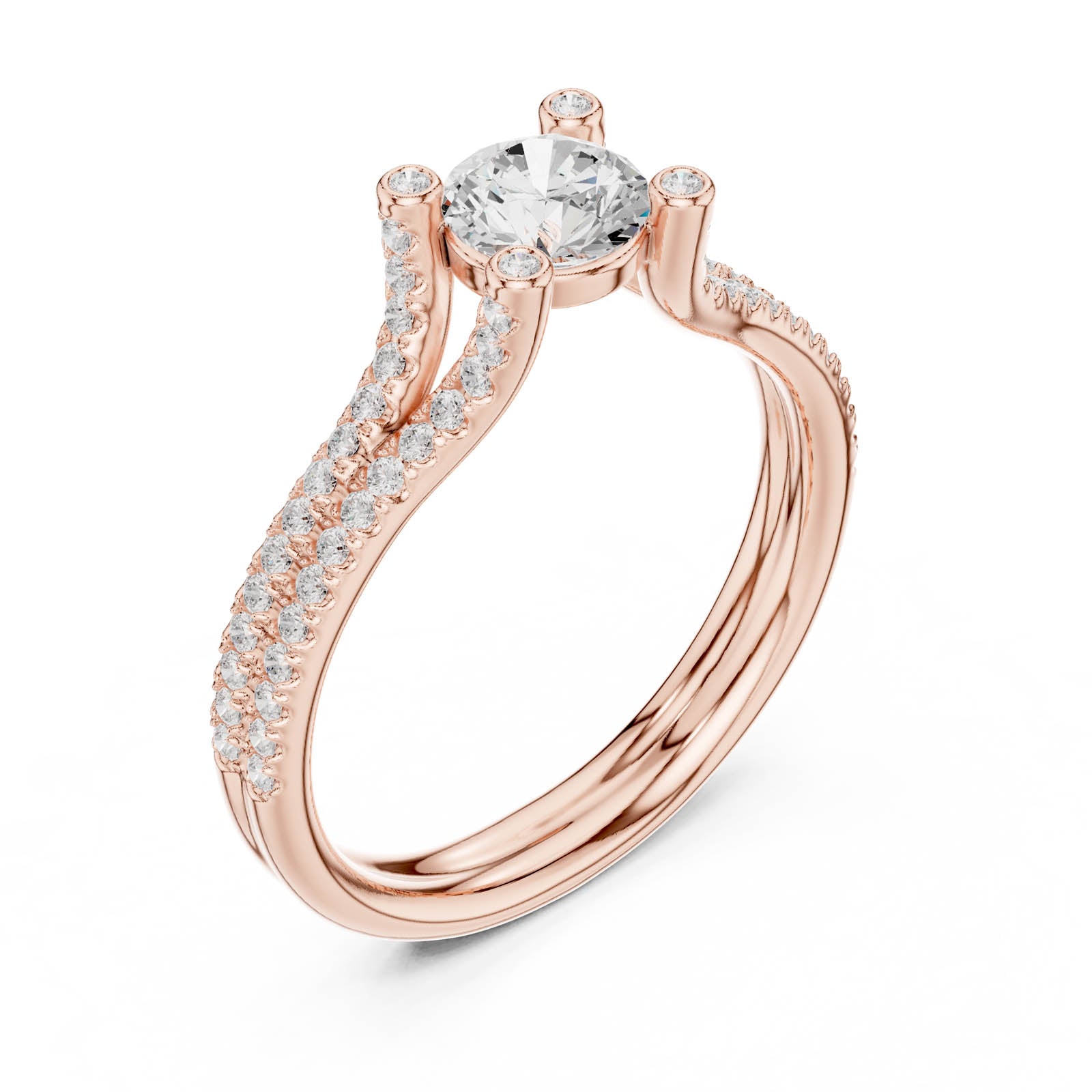 1.00 Ct. Round Diamond Ring with Split Pavé Band and Accent Details (LR-0343) 9