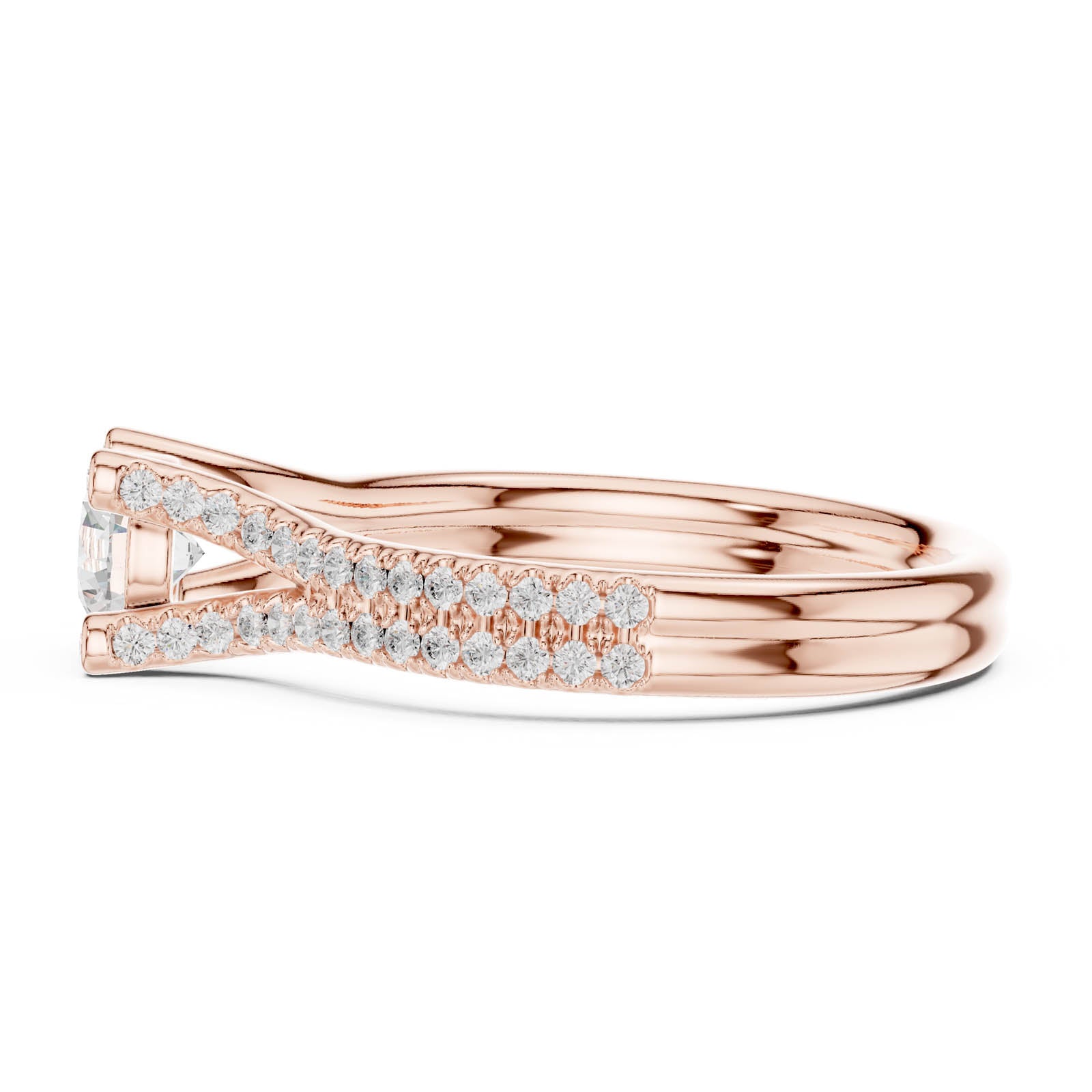 1.00 Ct. Round Diamond Ring with Split Pavé Band and Accent Details (LR-0343) 3