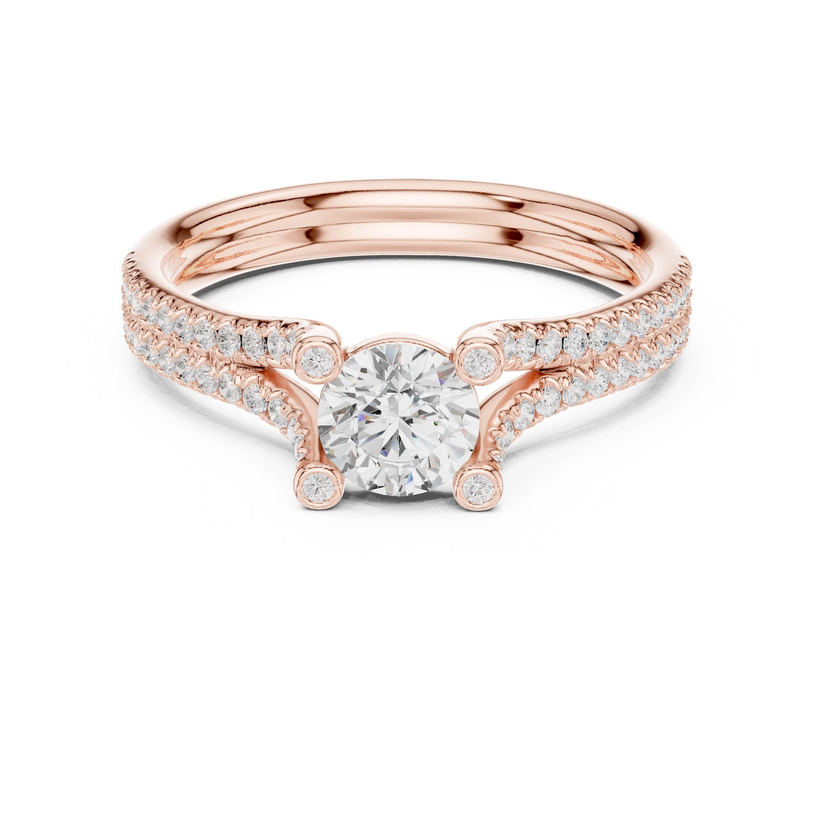 1.00 Ct. Round Diamond Ring with Split Pavé Band and Accent Details (LR-0343) 6