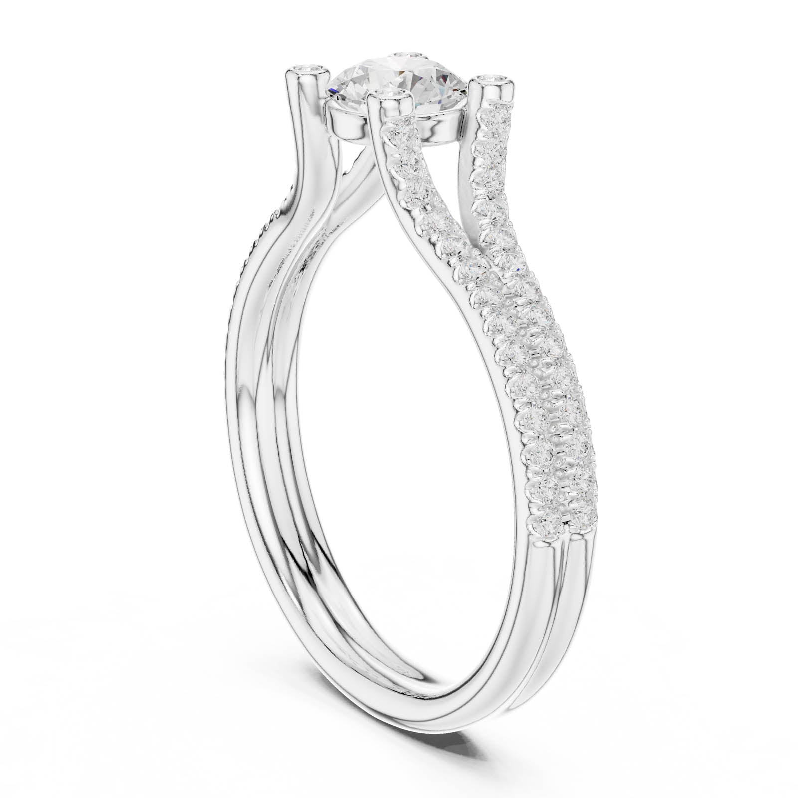 1.00 Ct. Round Diamond Ring with Split Pavé Band and Accent Details (LR-0343) 4
