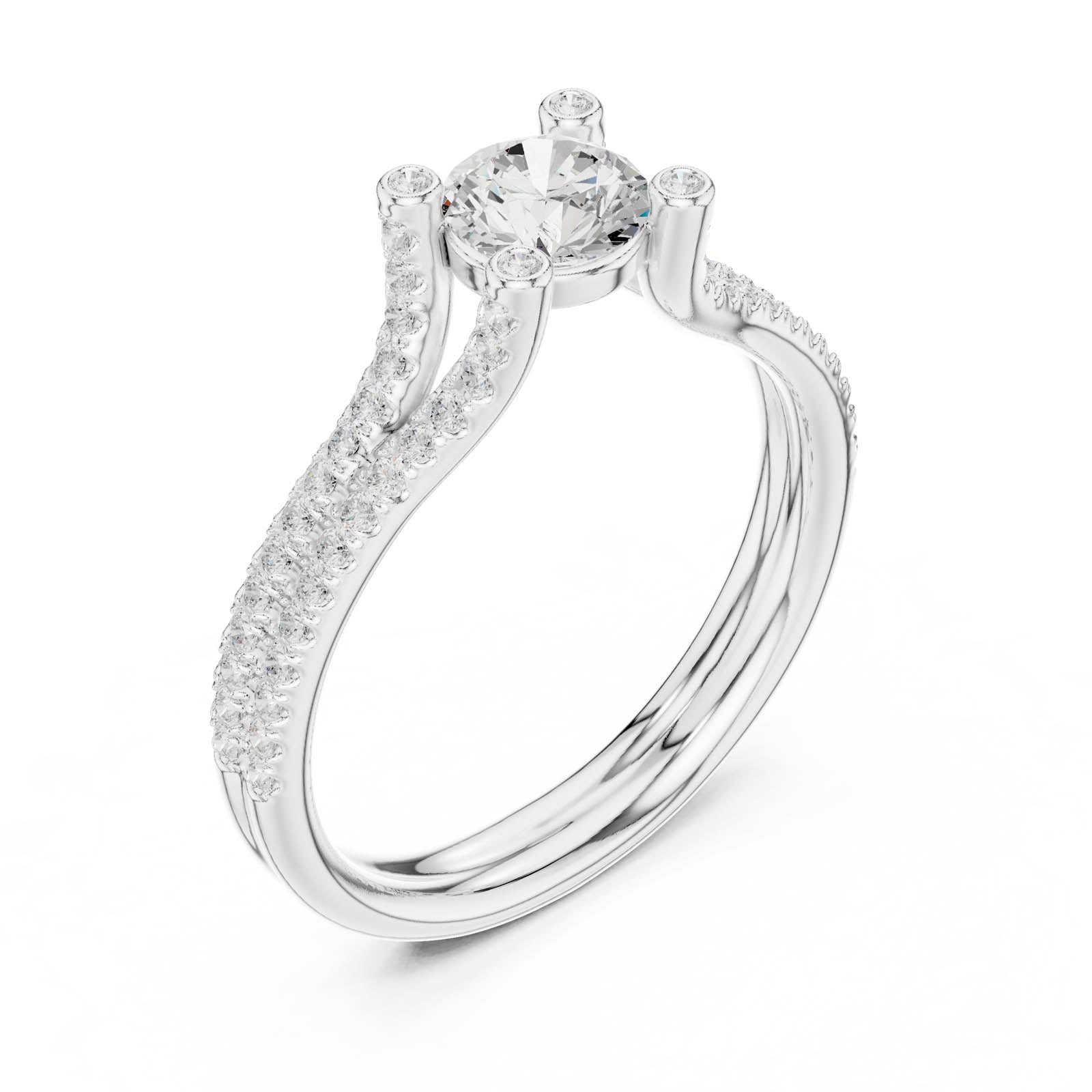 1.00 Ct. Round Diamond Ring with Split Pavé Band and Accent Details (LR-0343) 7
