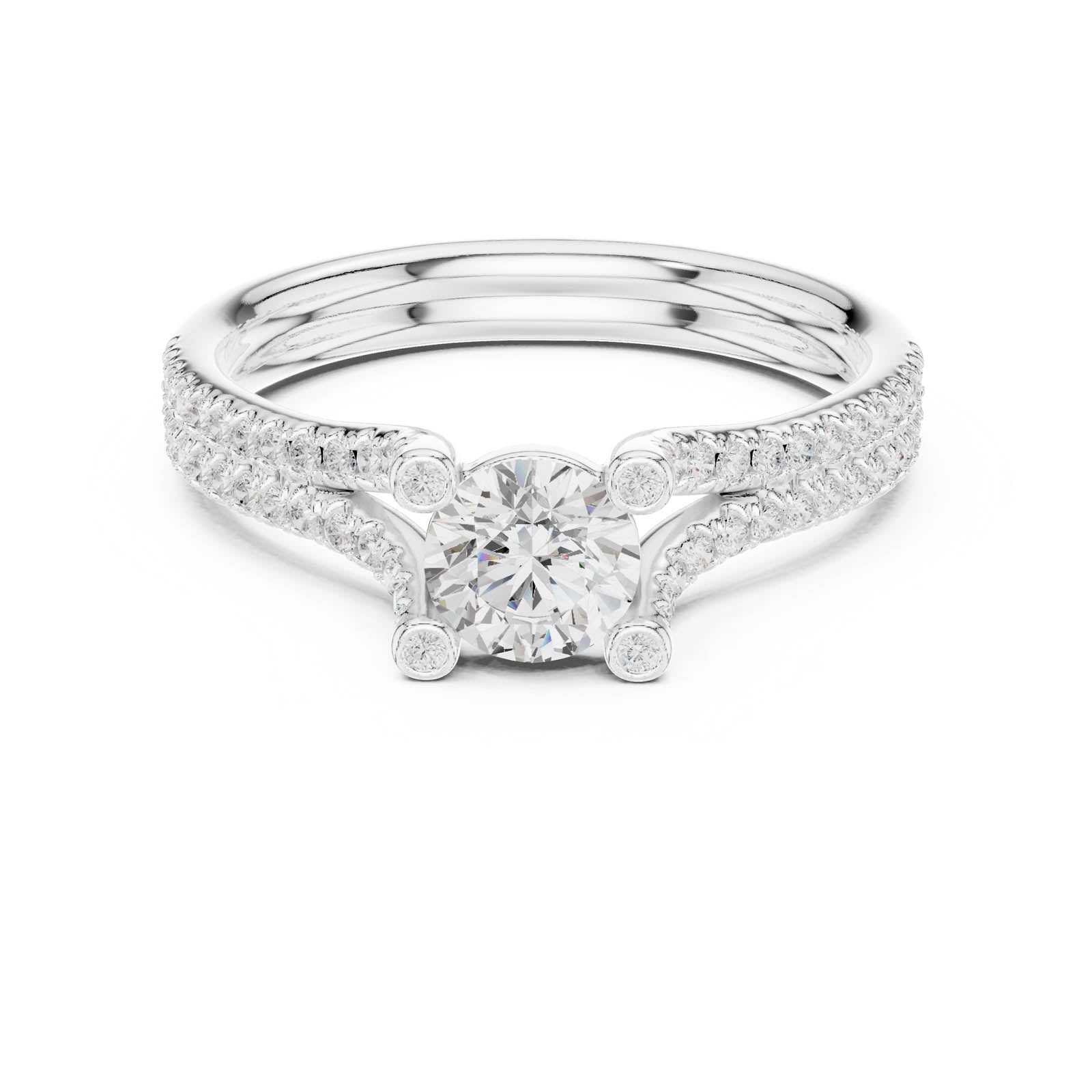 1.00 Ct. Round Diamond Ring with Split Pavé Band and Accent Details (LR-0343)
