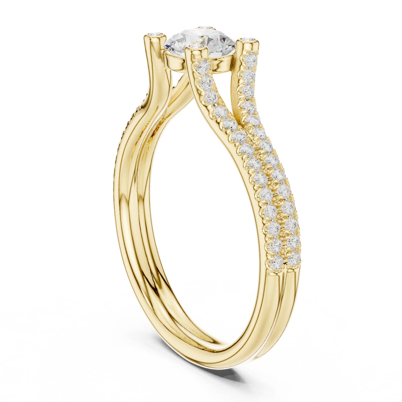 1.00 Ct. Round Diamond Ring with Split Pavé Band and Accent Details (LR-0343) 8