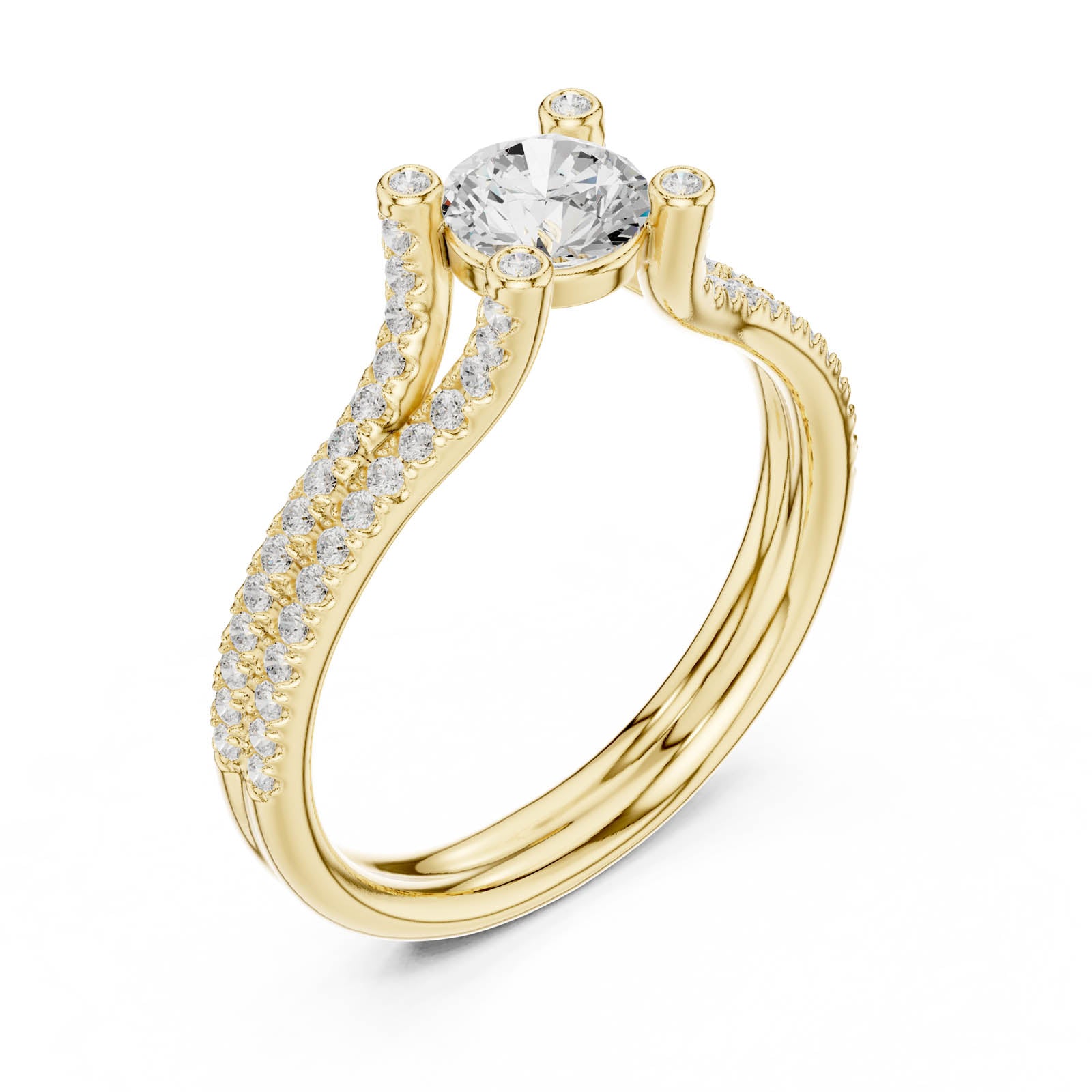 1.00 Ct. Round Diamond Ring with Split Pavé Band and Accent Details (LR-0343)