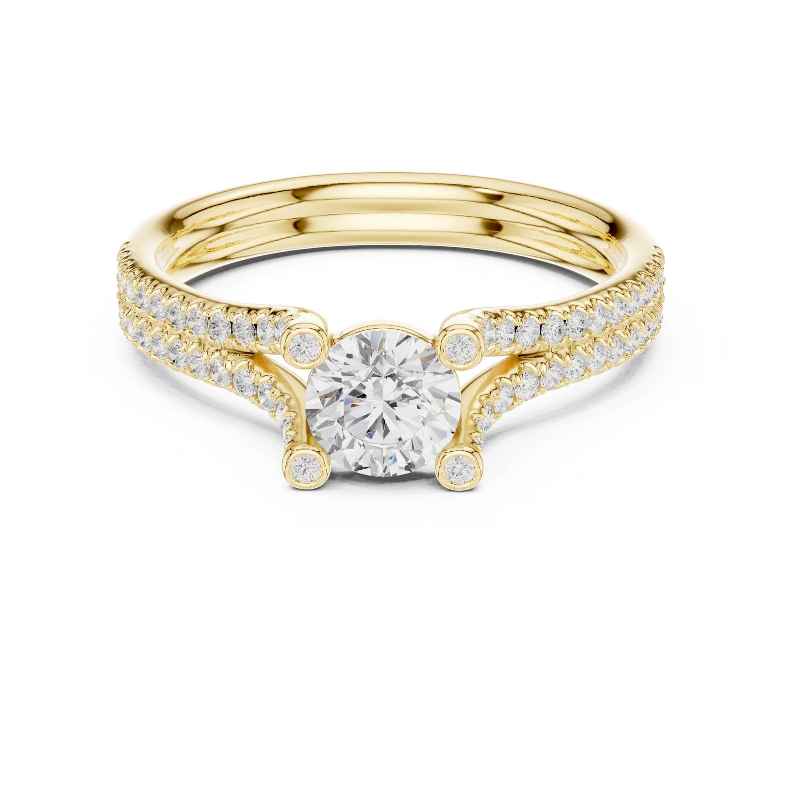 1.00 Ct. Round Diamond Ring with Split Pavé Band and Accent Details (LR-0343) 11
