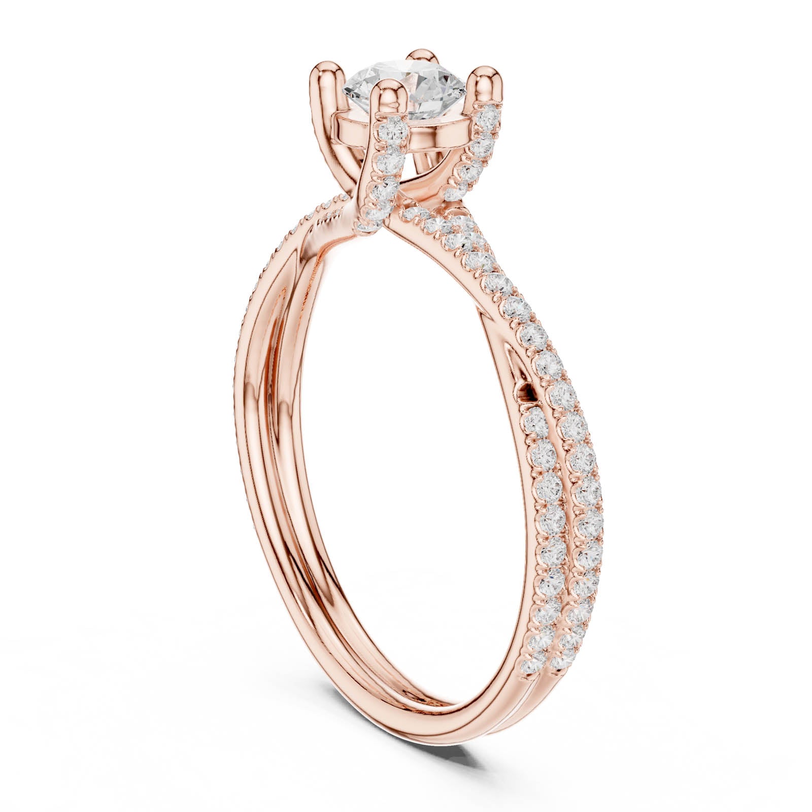 .89 Ct. Round Diamond Ring with Twisted Pavé Band (LR-0346) 4