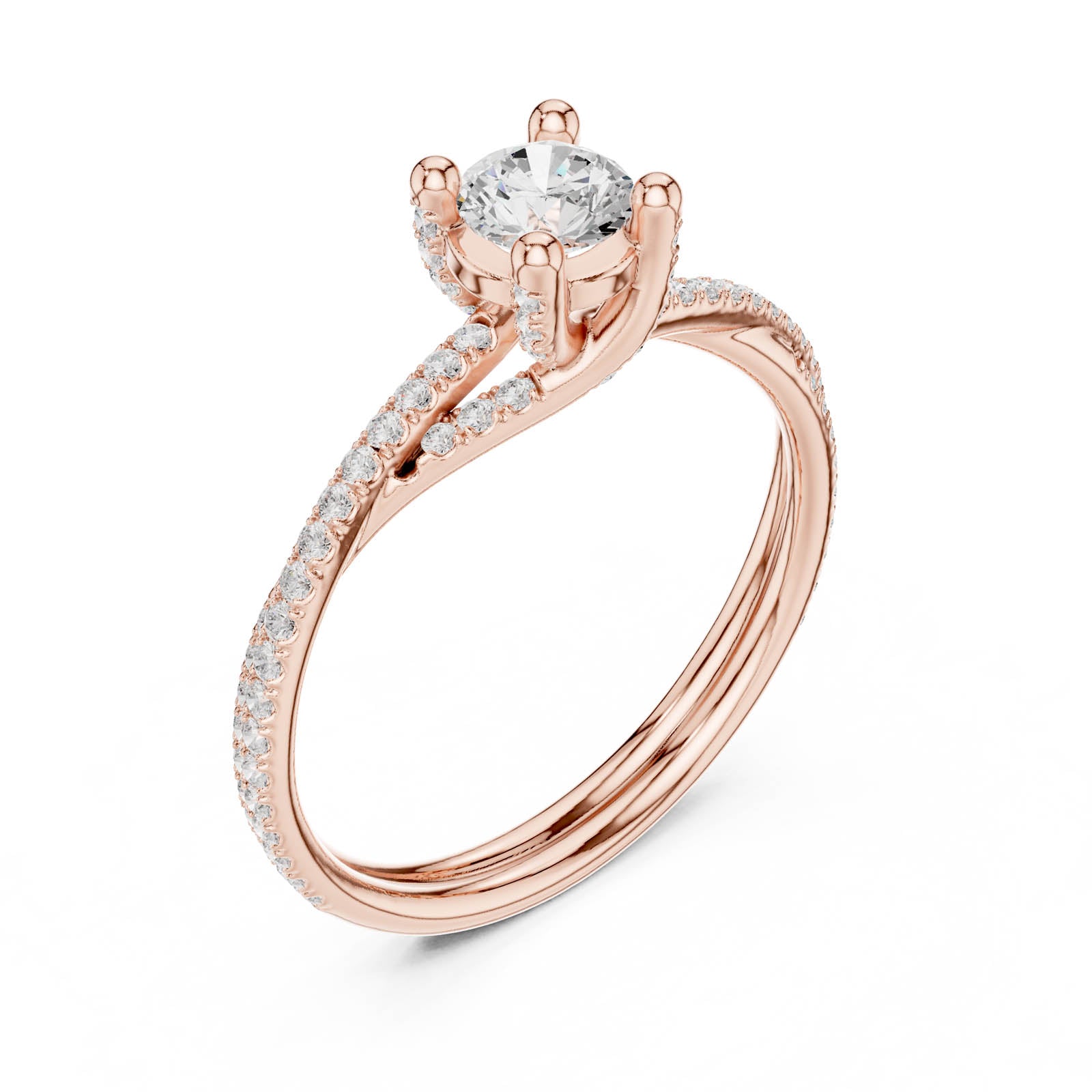 .89 Ct. Round Diamond Ring with Twisted Pavé Band (LR-0346) 10
