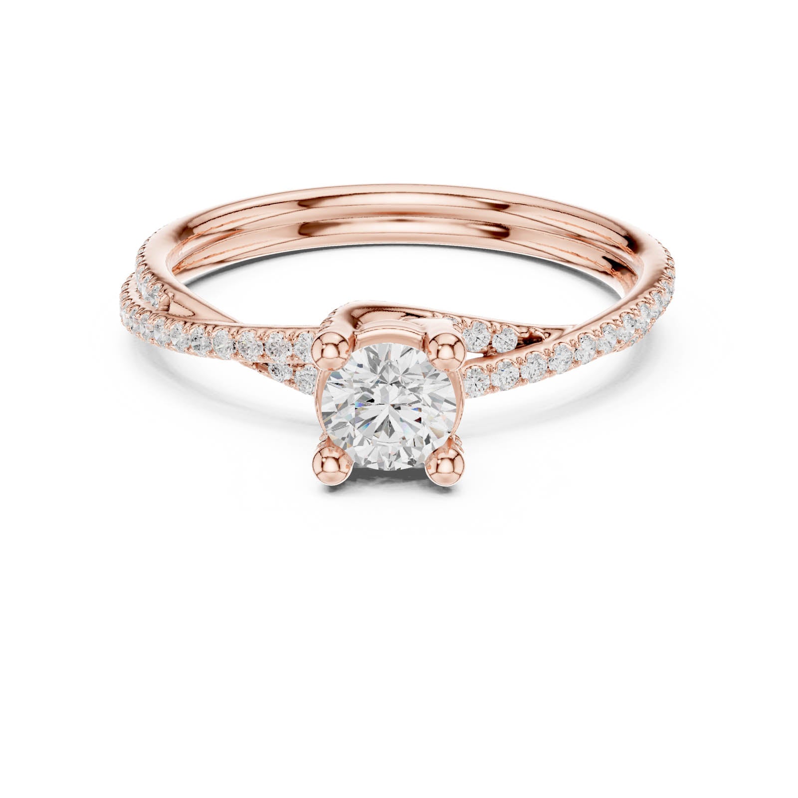 .89 Ct. Round Diamond Ring with Twisted Pavé Band (LR-0346)