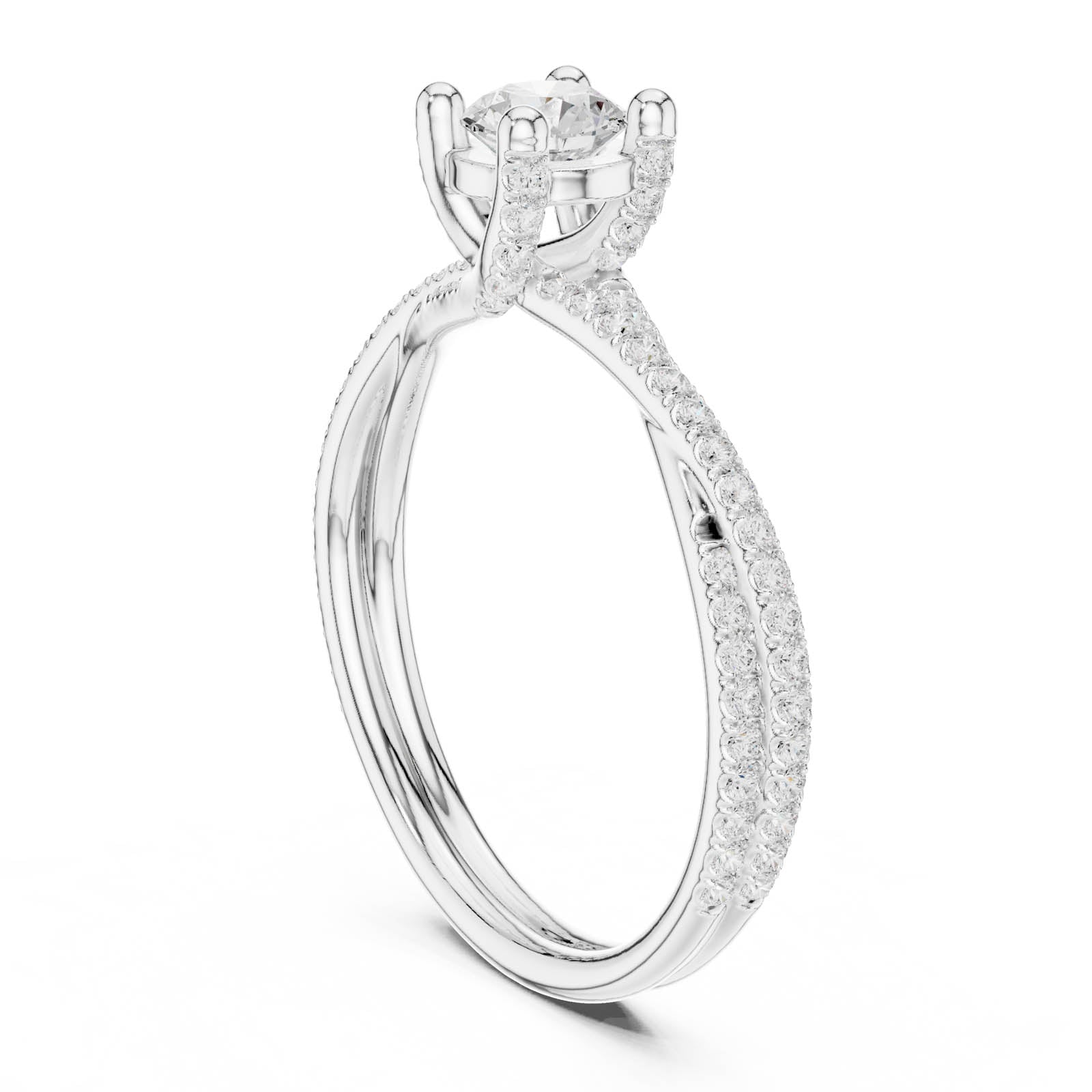 .89 Ct. Round Diamond Ring with Twisted Pavé Band (LR-0346) 12
