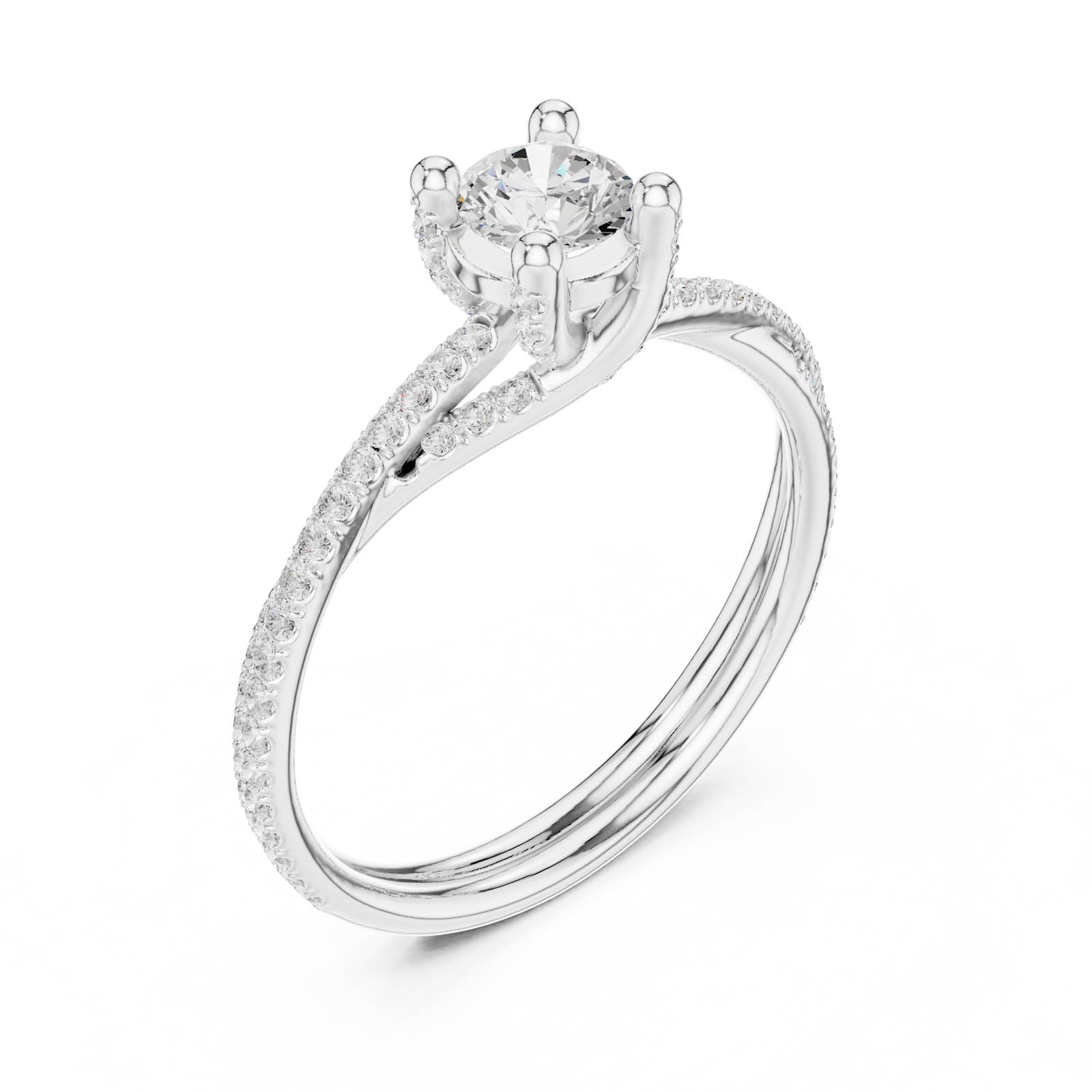 .89 Ct. Round Diamond Ring with Twisted Pavé Band (LR-0346)