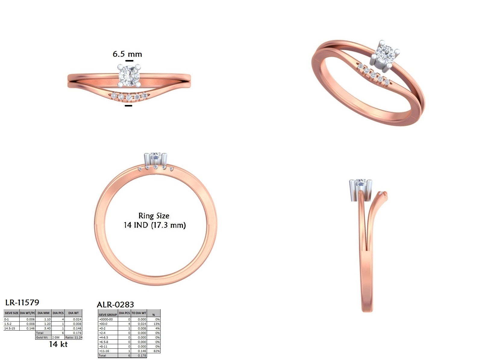 .18 Ct. Round Diamond Engagement Ring with Curved Accent Stackable Band (DDLR-830) 13