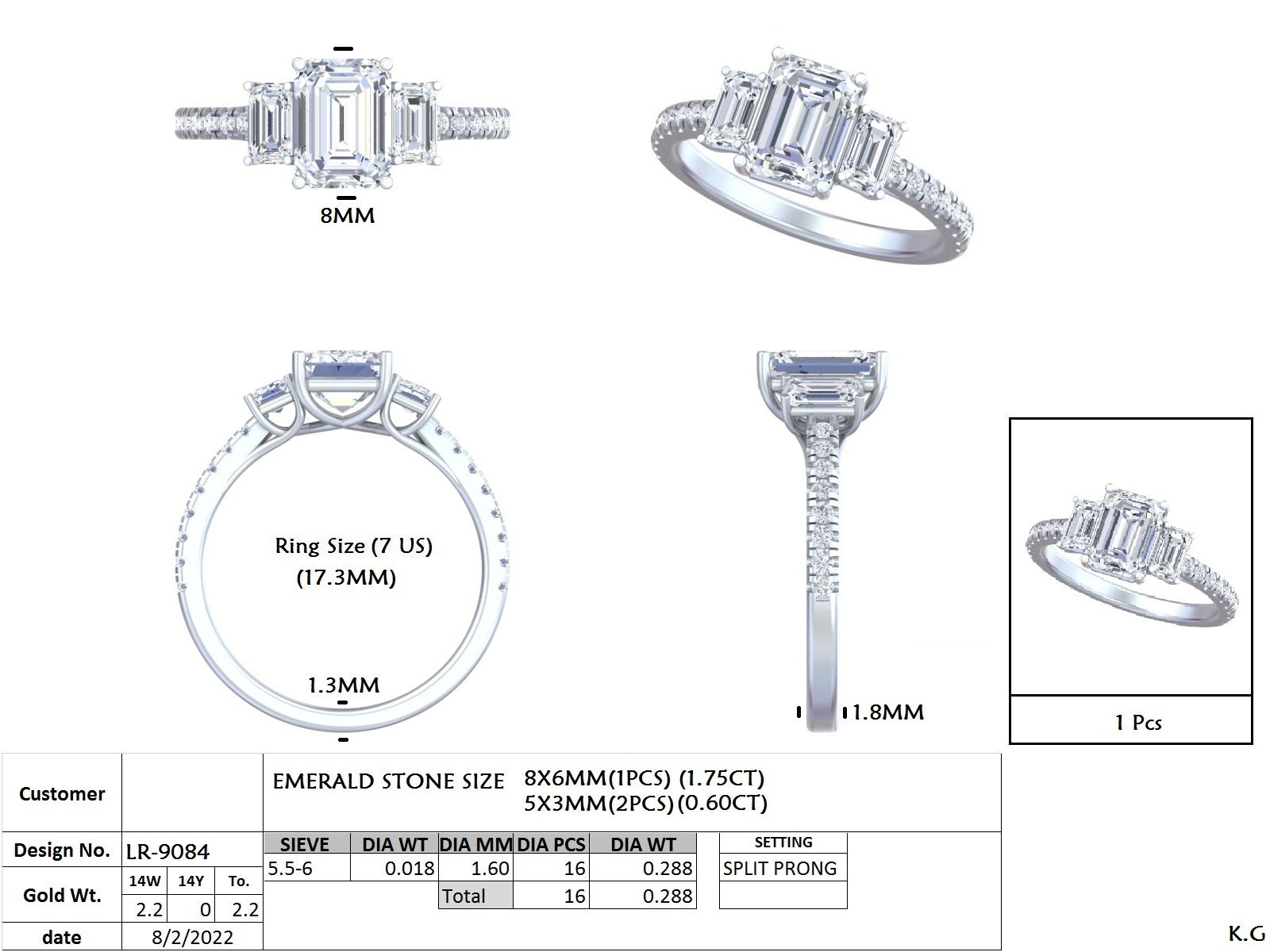 3.24 Ct. Emerald Cut Diamond Three-Stone Ring with Pavé Band (DDLR-790) 13