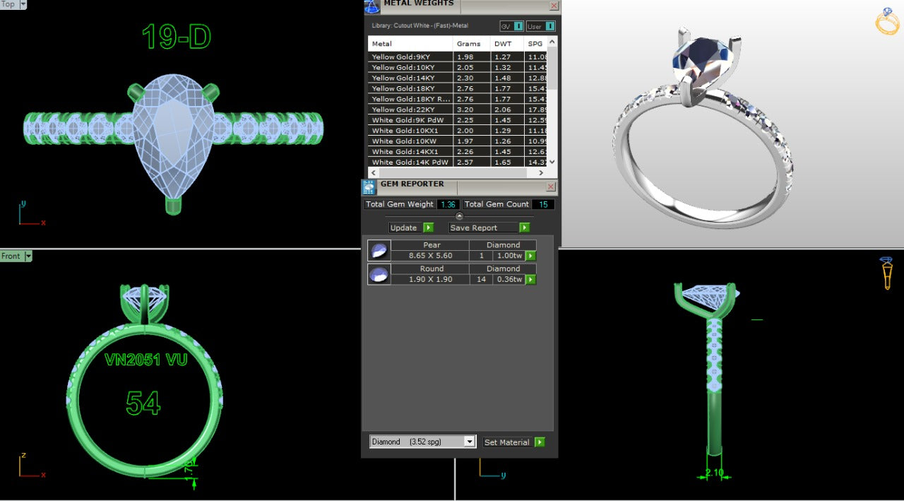 1.36 Ct. Classic Pear Diamond Ring with Pavé Band Setting (19-d) 16