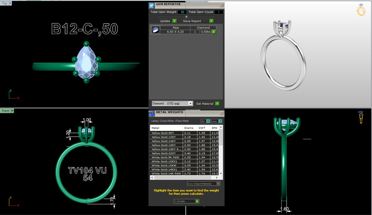 .50-1.00 Ct. Pear-Cut Diamond Solitaire Ring with Five-Prong Setting (b12-c) 16