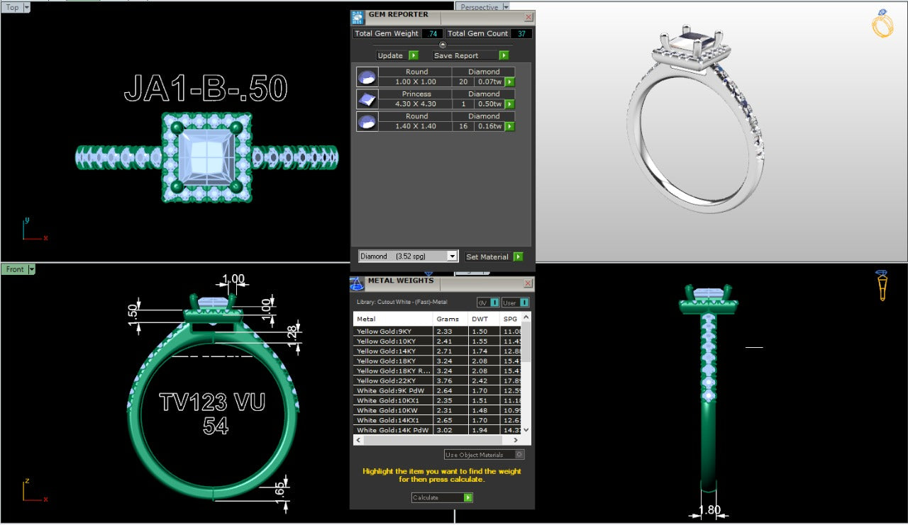 .50-1.00 Ct. Princess Cut Diamond Halo Ring with Pavé Band and Four-Prong Setting (ja1-b) 16