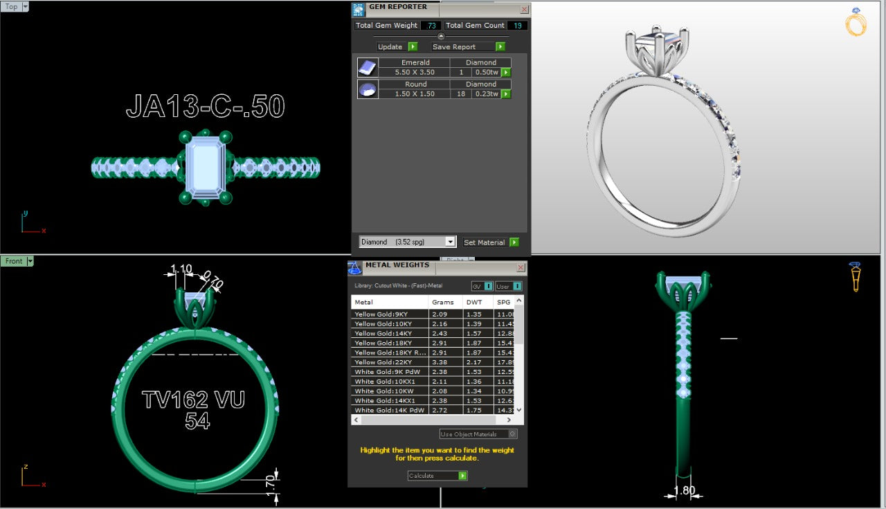 .50-1.50 Ct. Classic Emerald-Cut Diamond Ring with Pavé Band and Four-Prong Setting (ja13-c) 16
