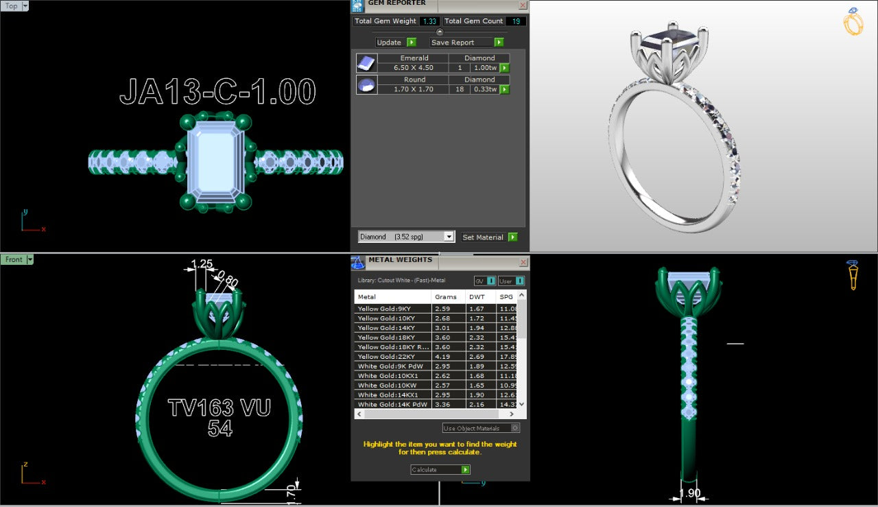 .50-1.50 Ct. Classic Emerald-Cut Diamond Ring with Pavé Band and Four-Prong Setting (ja13-c) 17