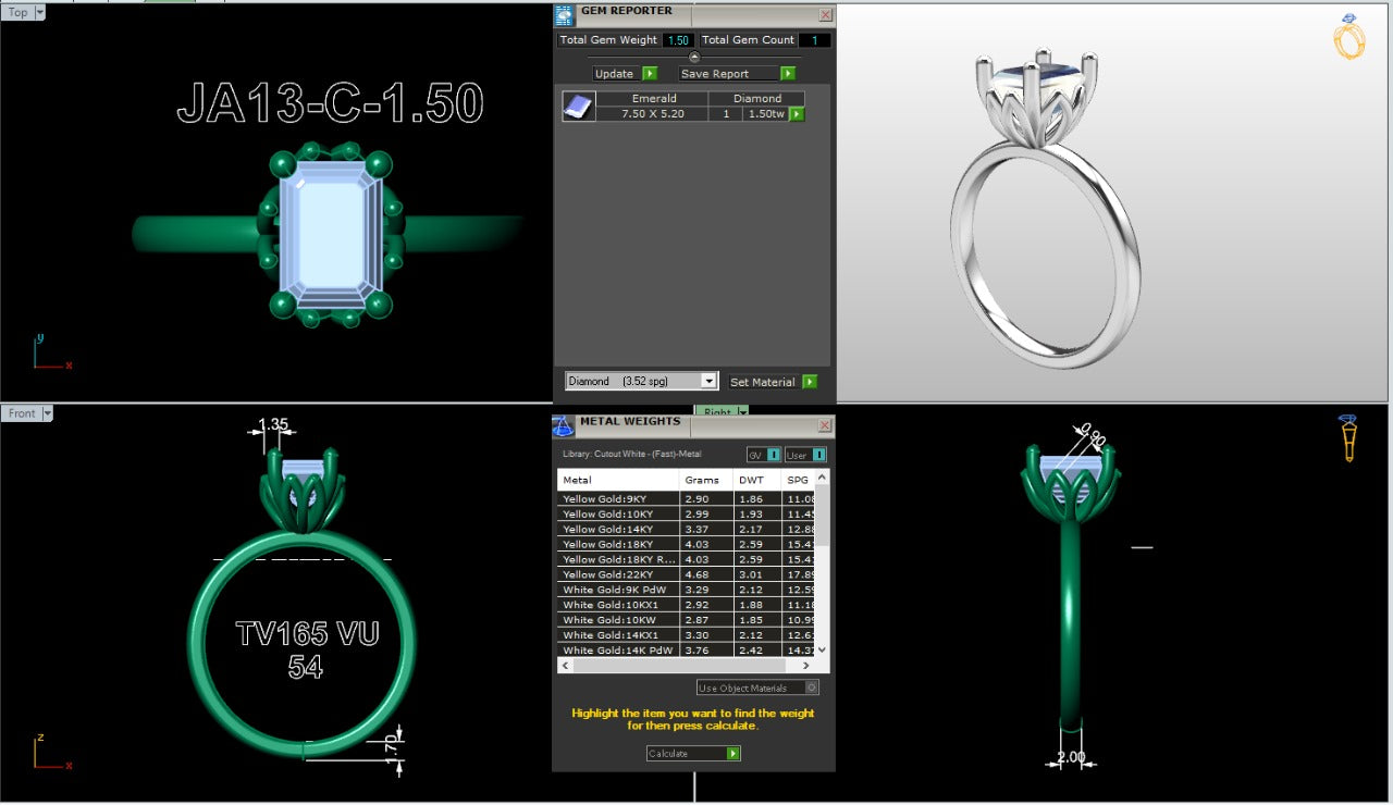 .50-1.50 Ct. Classic Emerald-Cut Diamond Solitaire Ring with Eight-Prong Setting (ja13-c copy) 18