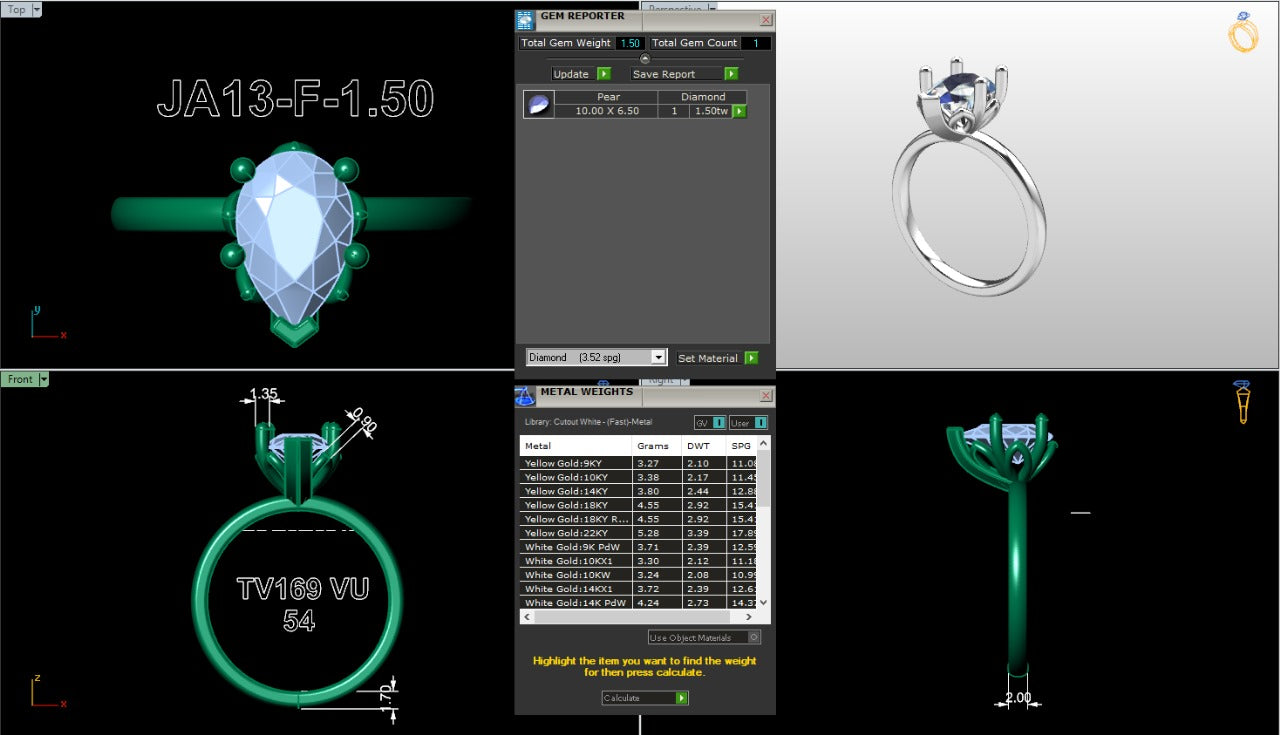.50-1.50 Ct. Classic Pear-Shaped Diamond Solitaire Ring with Six-Prong Setting (ja13-f copy) 18