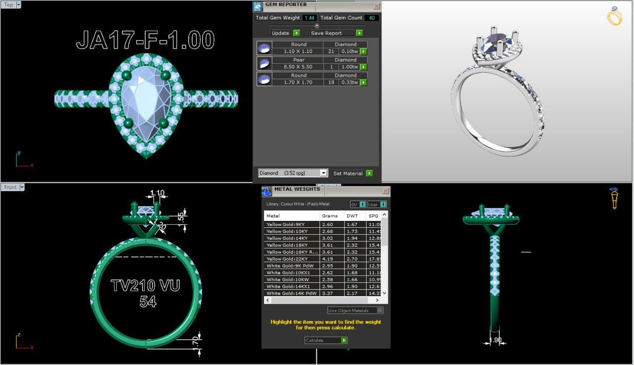 .50-1.50 Ct. Pear-Shaped Diamond Halo Ring with Diamond-Accented Band (ja17-f) 17