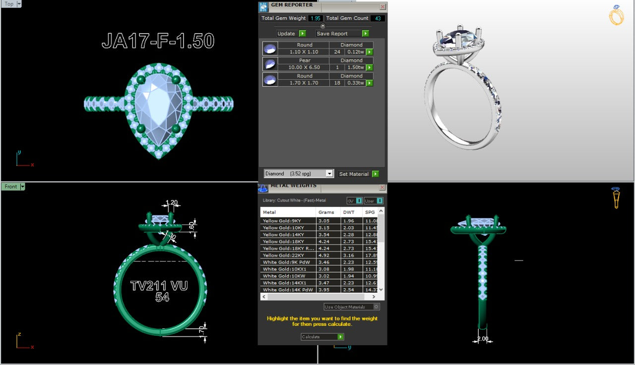 .50-1.50 Ct. Pear-Shaped Diamond Halo Ring with Diamond-Accented Band (ja17-f) 18