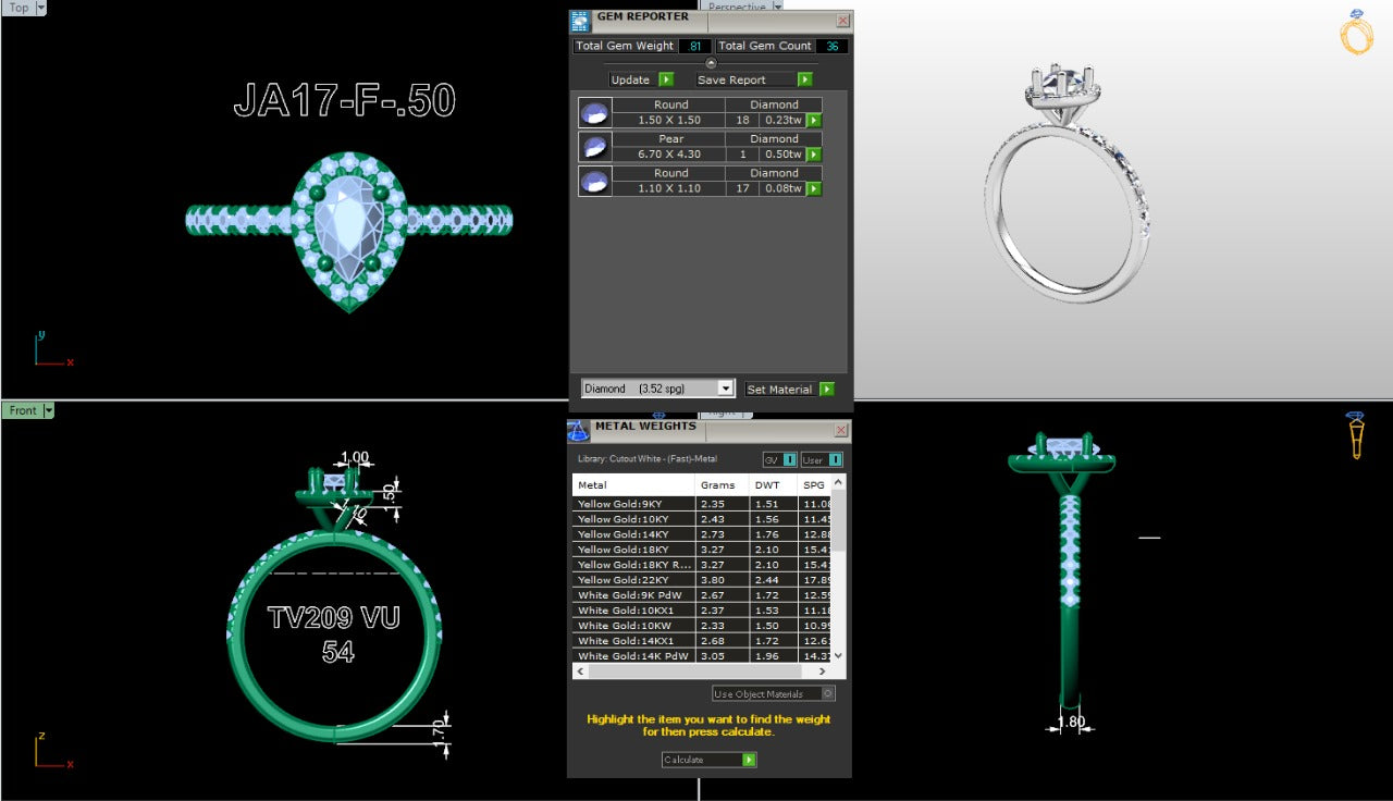 .50-1.50 Ct. Pear-Shaped Diamond Halo Ring with Diamond-Accented Band (ja17-f) 16