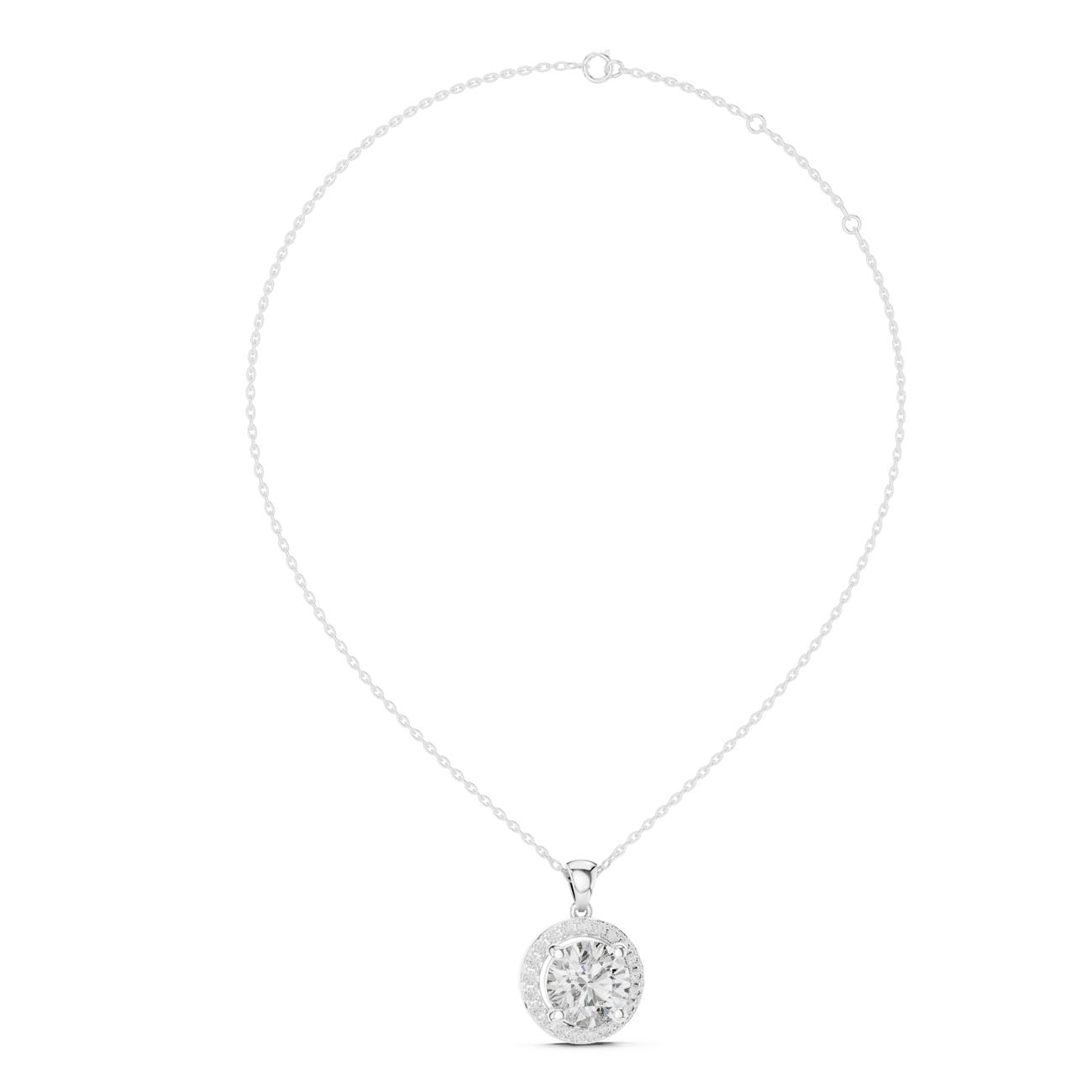 3.22 Ct. Round Diamond Pavé Halo Pendant Necklace (PND-0003)