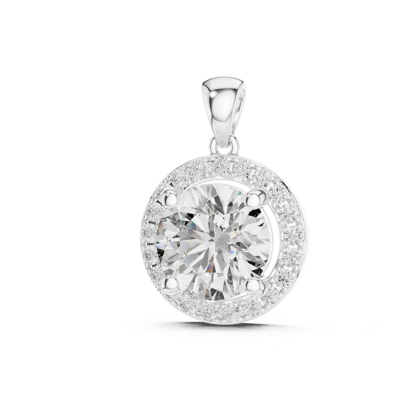 3.22 Ct. Round Diamond Pavé Halo Pendant Necklace (PND-0003) 3
